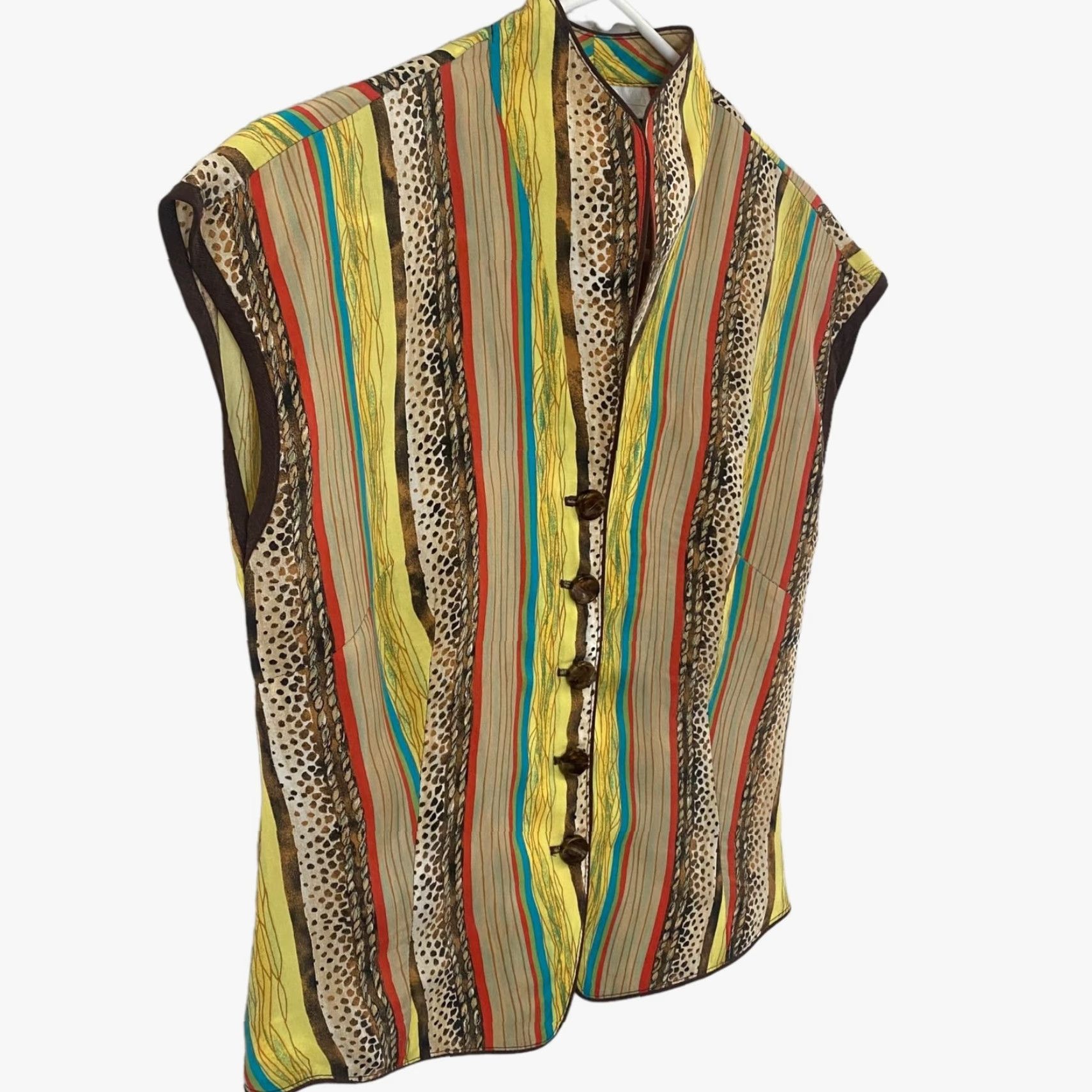 Vintage VINTAGE Platinum Women's Blouse Sleeveless Size 6 Yellow 80s Retro Rayon Made in USA Size M / US 6-8 / IT 42-44 - 2 Thumbnail