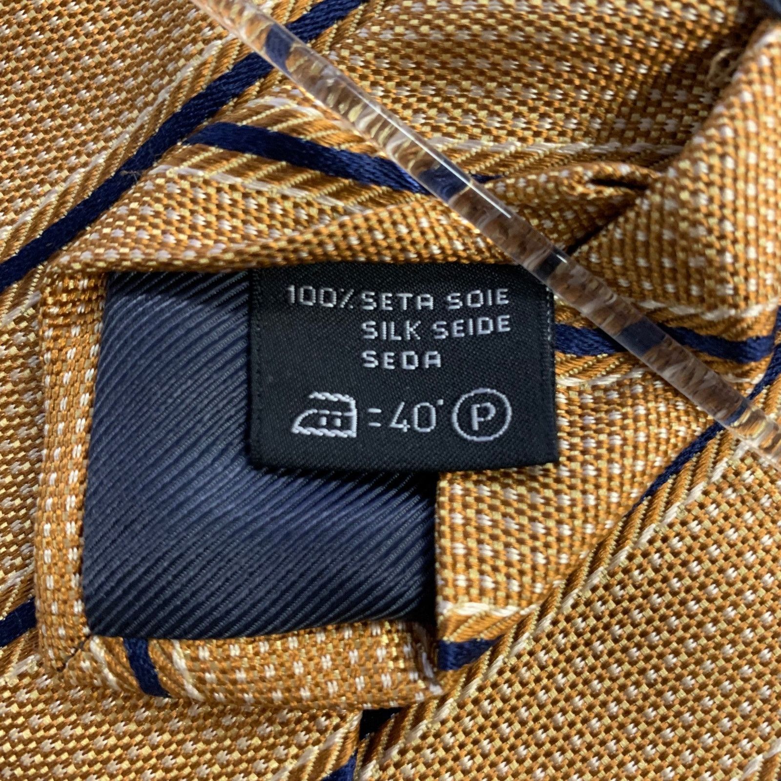 Ermenegildo Zegna ERMENEGILDO ZEGNA Gold Navy Diagonal Stripe Silk Tie Size ONE SIZE - 3 Thumbnail