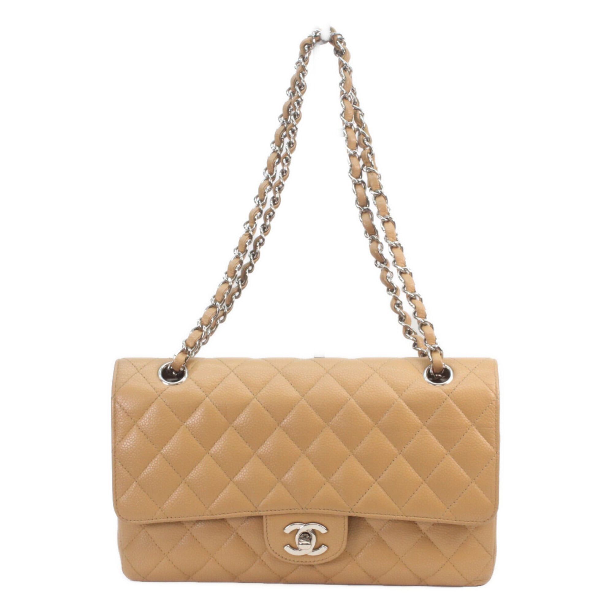 Chanel CHANEL A01112 Beige Caviar Leather Matelassé 25 Shoulder Bag with Silver Hardware (Women's) Size ONE SIZE - 1 Thumbnail