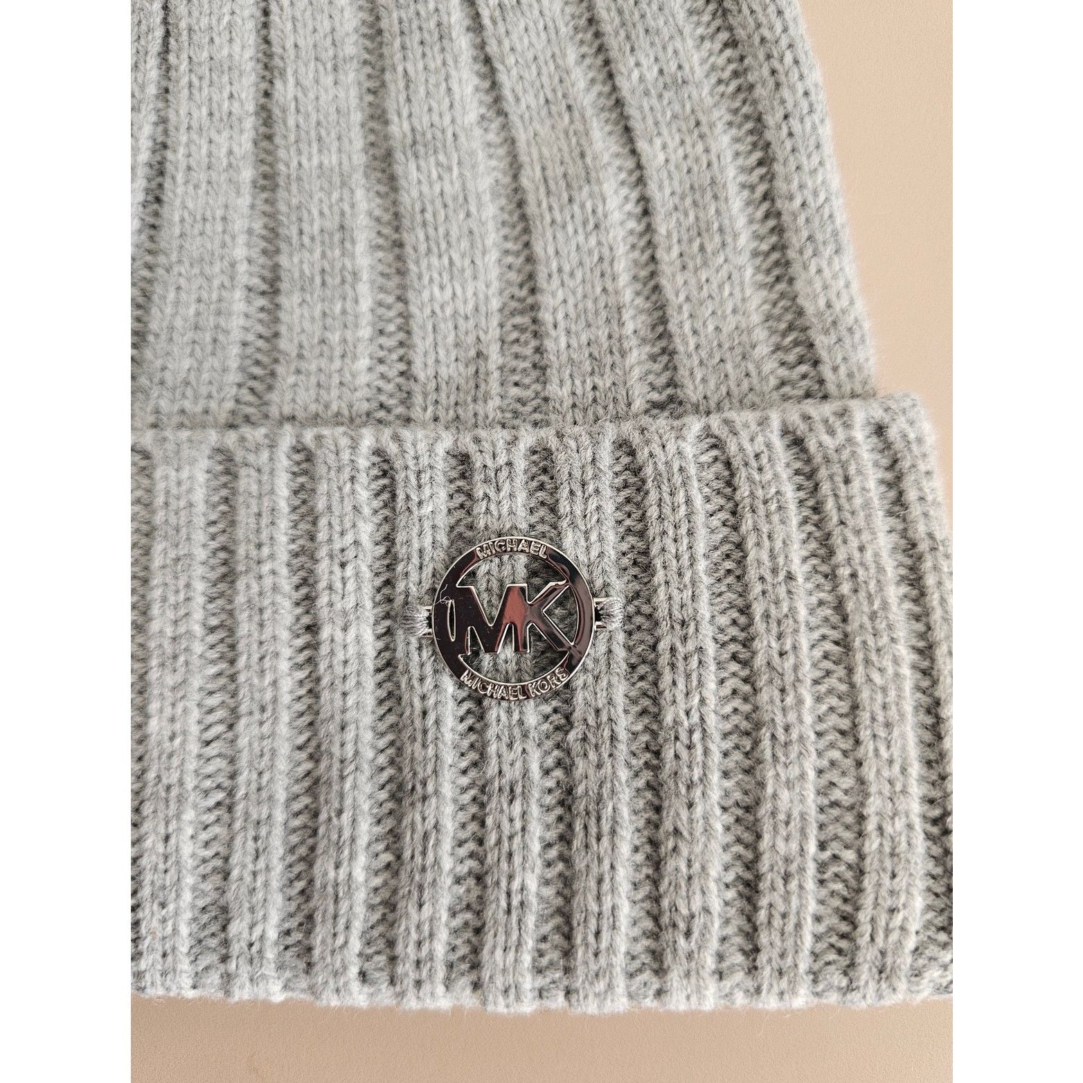 Michael Kors NWT Michael Kors Gray Ribbed Knit Beanie with Pom Pom Hat Size ONE SIZE - 2 Thumbnail