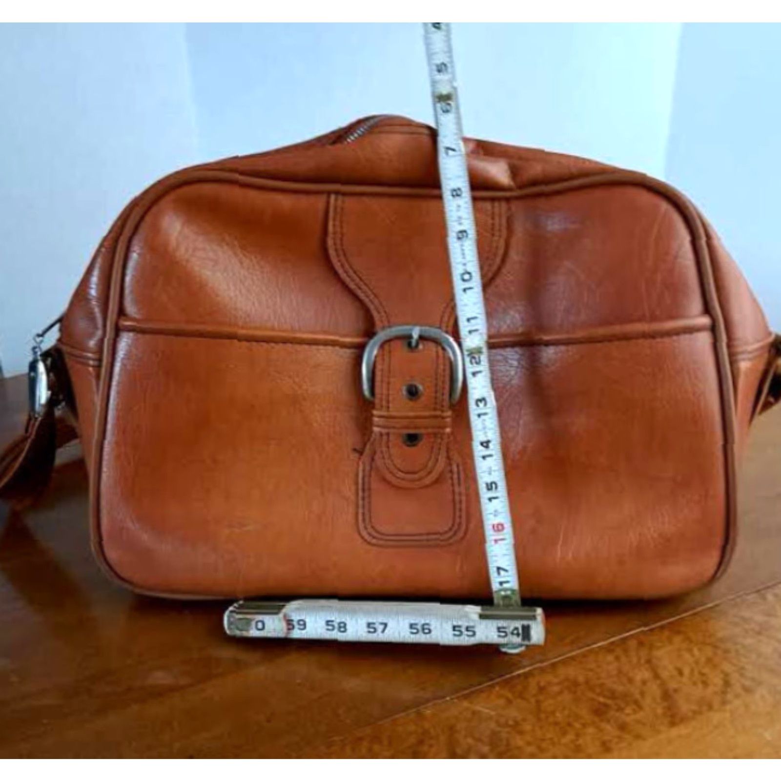 Sears VINTAGE Sears Brown Leather Travel Bag EUC Shoulder Bag Unisex Adults Medium 16x12x10 Travel Nylon Lining Buckle Zip Customized DB Cooper Pattern Size ONE SIZE - 7 Thumbnail