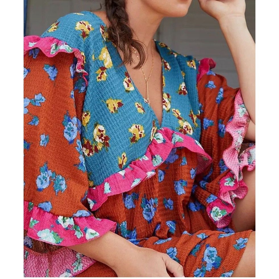 Anthropologie NWT Anthropologie Ruffled Sleep Mini Dress XS Floral Multi T Size XS / US 0-2 / IT 36-38 - 3 Thumbnail