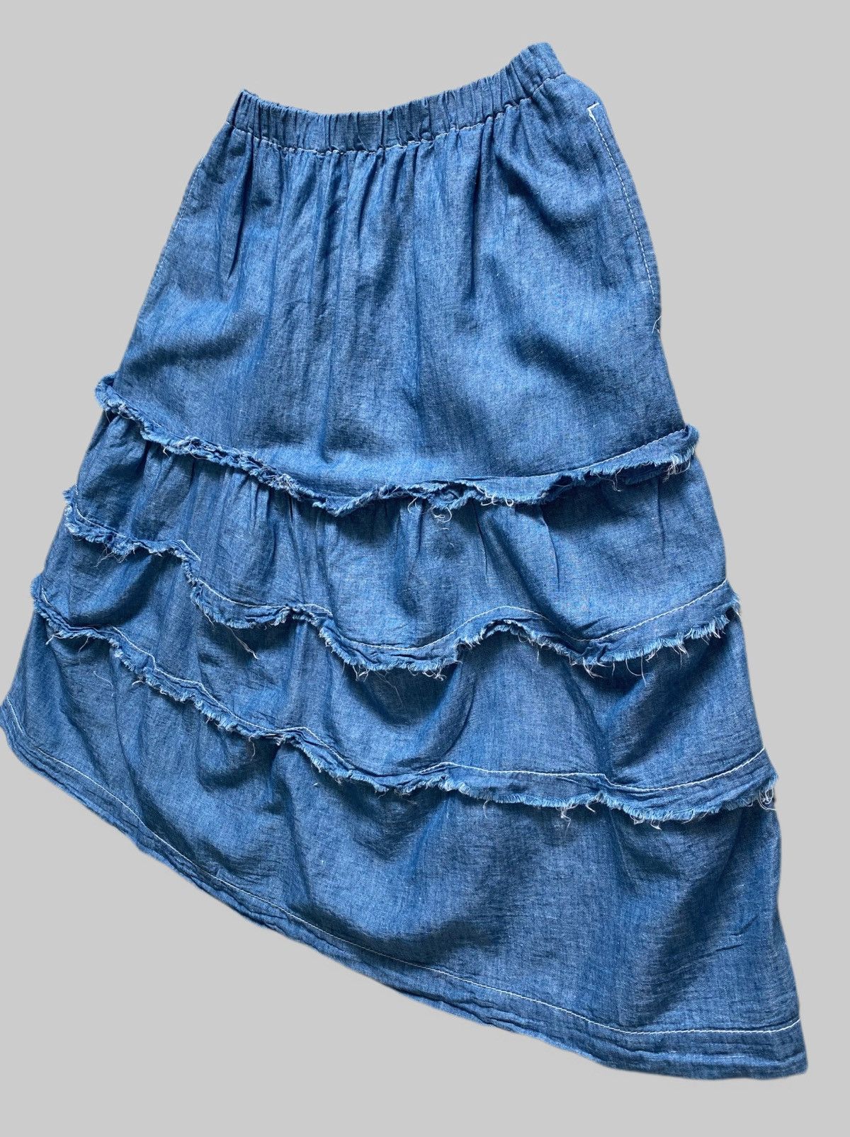 Tricot Comme des Garcons AD2007 Tricot CommeDesGarcons Raw Finish Tiered Denim Skirt Size 30" / US 8 / IT 44 - 2 Thumbnail