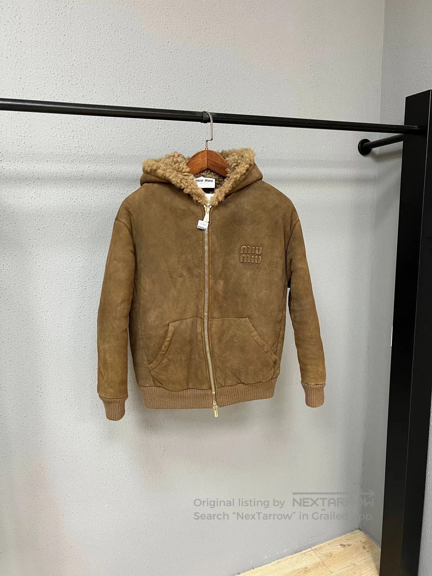 Miu Miu brown shearling hooded jacket. Size S / US 4 / IT 40 - 1 Thumbnail