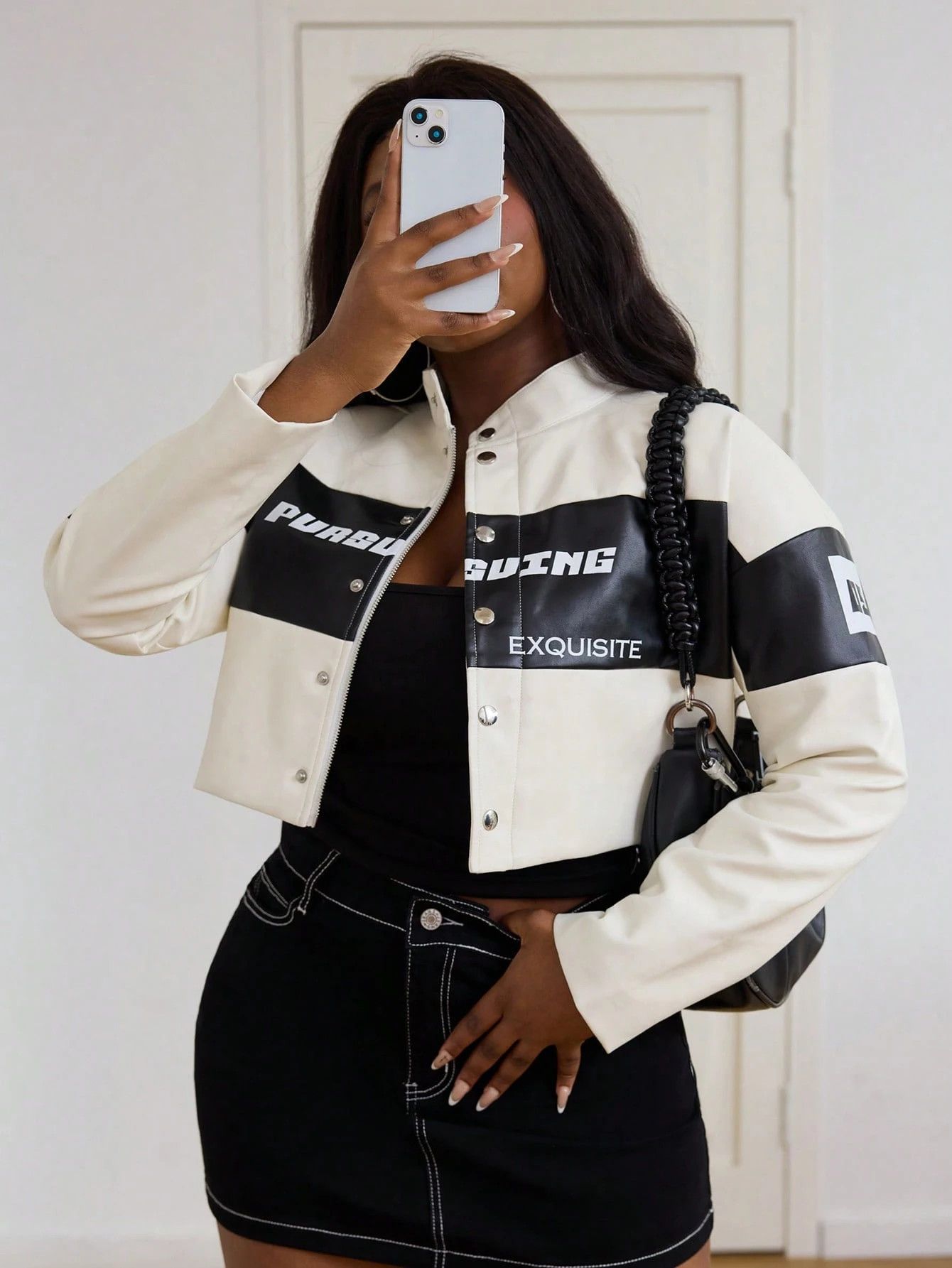 Other 🖤🤍 Women Black & White Cropped Real Leather Jacket Size S / US 4 / IT 40 - 1 Thumbnail