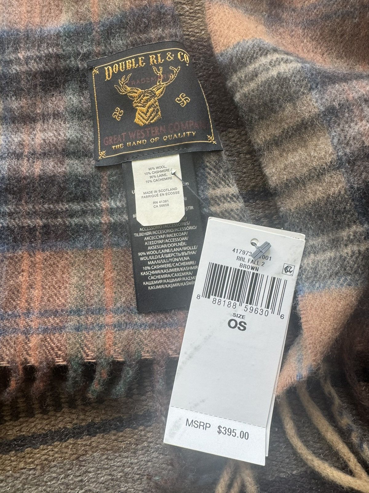 RRL Ralph Lauren Wool Cashmere Plaid Scarf Size ONE SIZE - 2 Thumbnail
