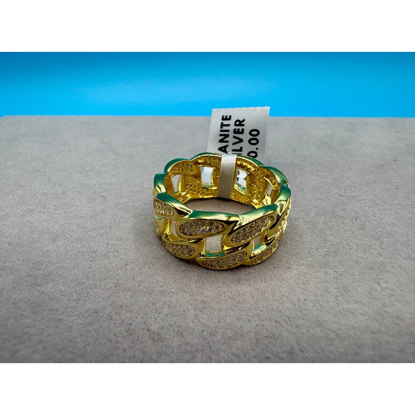 Jewelry NWT SZ. 12 (11.75)- 3CTW Moissanite Gold over 925 Cuban Ring Size ONE SIZE - 5 Thumbnail