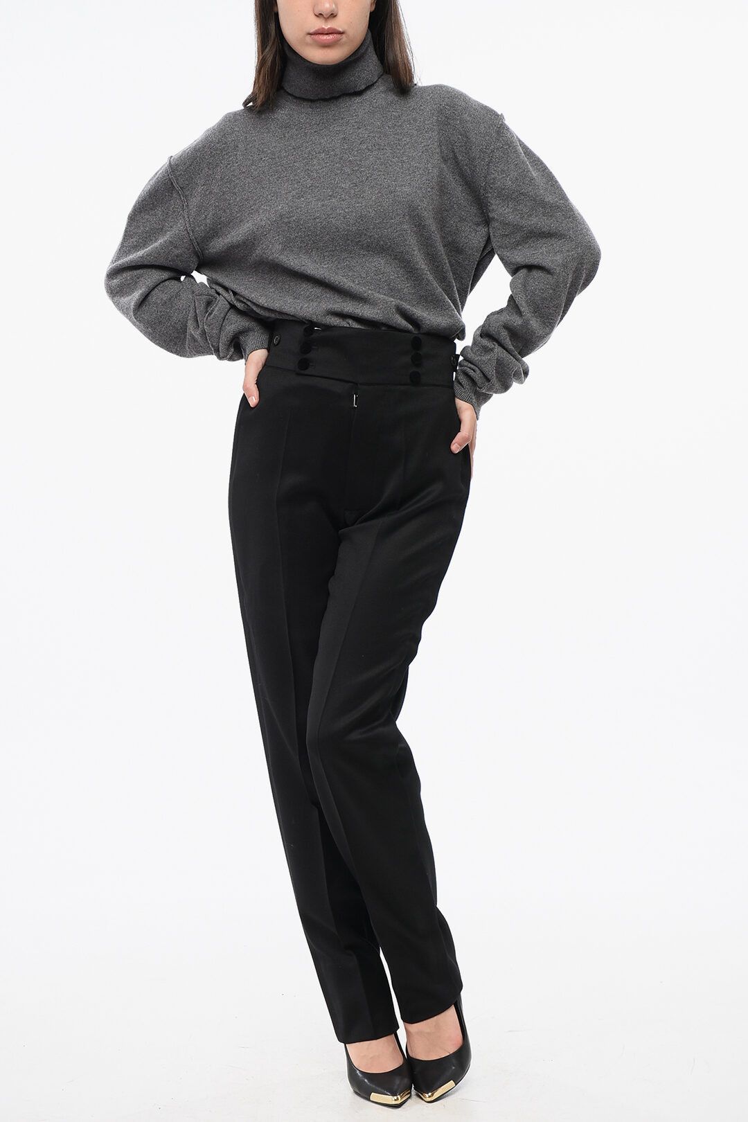 Maison Margiela og1mm0825 High Waist Wool Pant in Black Size 26" / US 2 / IT 38 - 4 Thumbnail