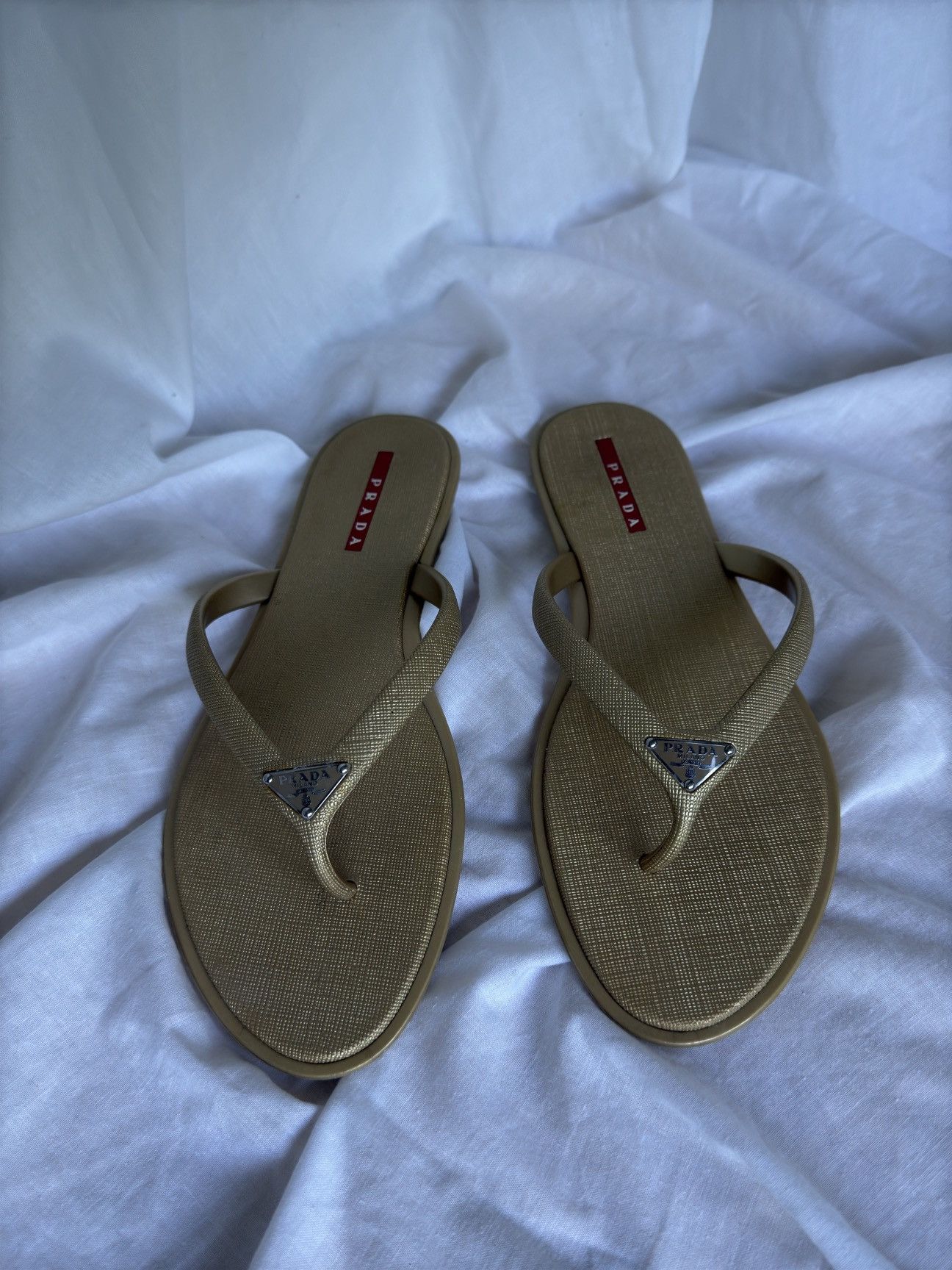 Prada Prada Rubber Gold Metal Logo Flip Flops Thongs Sandals Size US 8 / IT 38 - 1 Thumbnail