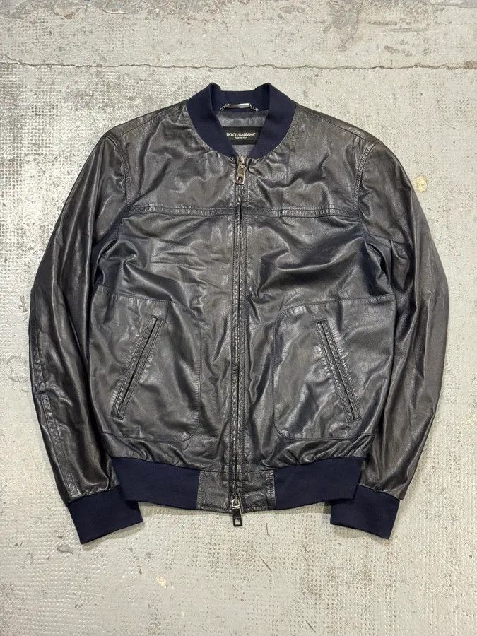 Dolce & Gabbana 2000s Dolce & Gabbana Navy Leather Bomber Jacket Size US M / EU 48-50 / 2 - 1 Thumbnail