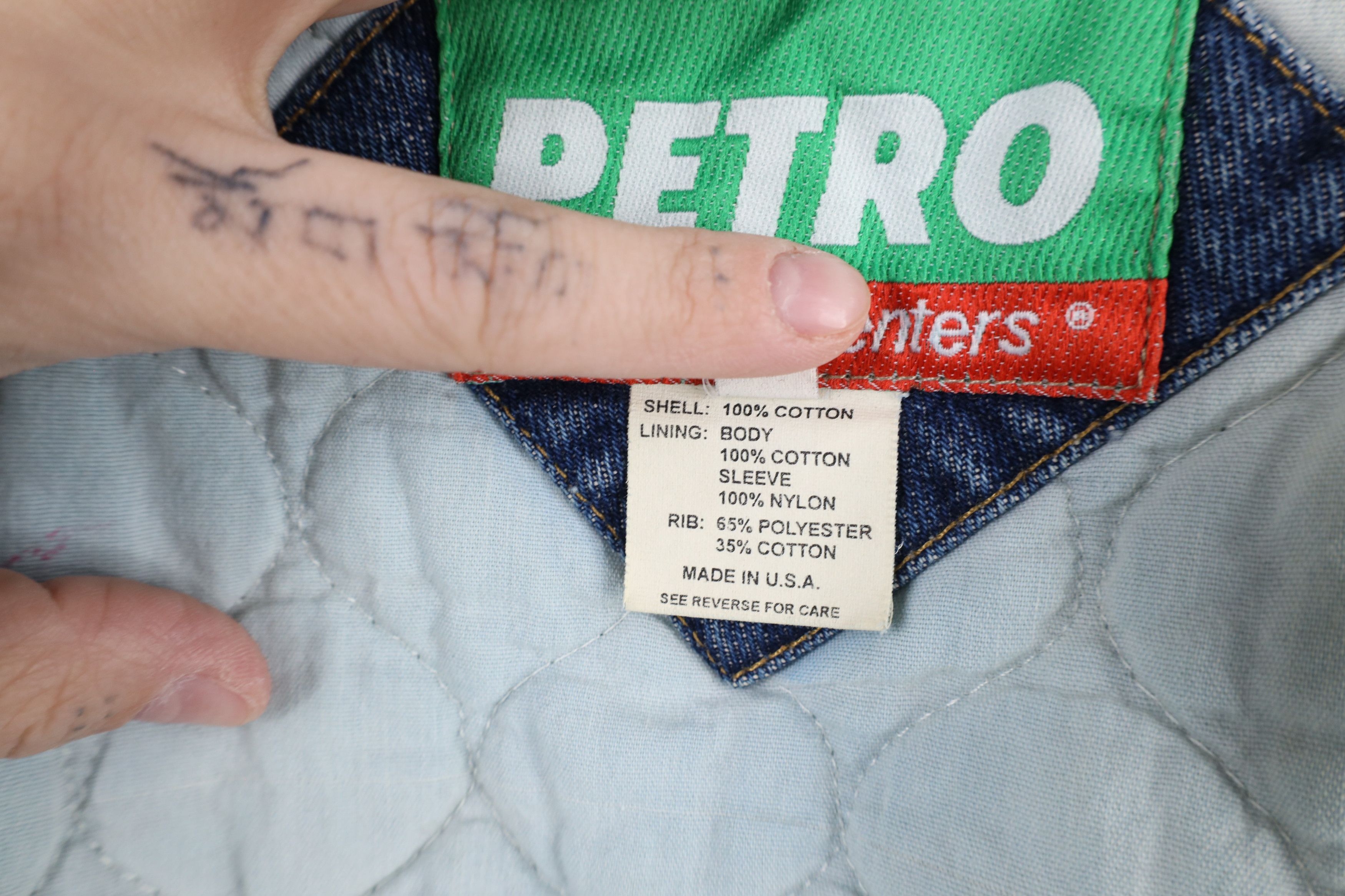 Vintage Vintage 90s Quilted Spell Out Denim Trucker Varsity Jacket Size US XXL / EU 58 / 5 - 13 Thumbnail