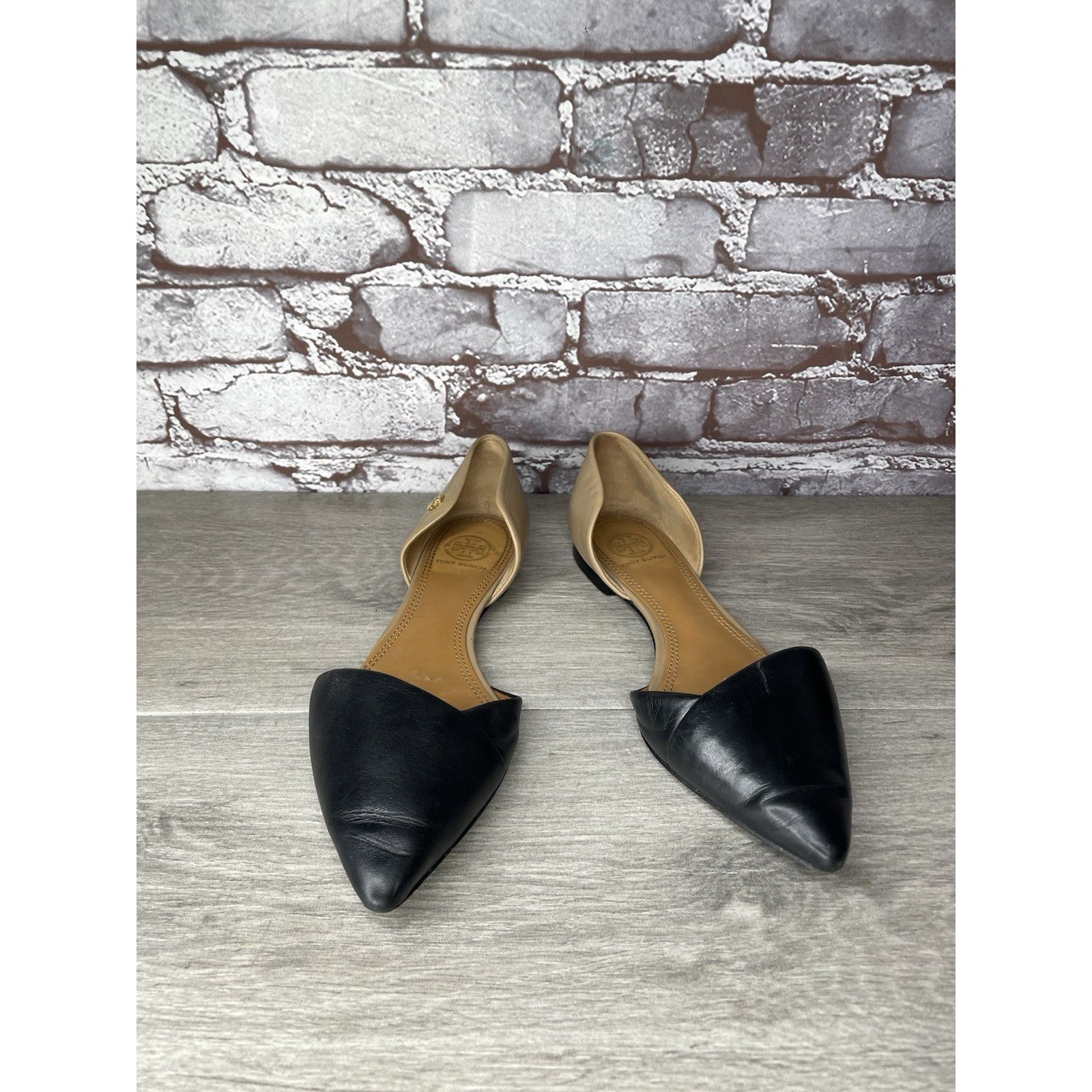 Tory Burch Tory Burch Viv D'Orsay Black Nude Leather Pointed Toe Flats Size US 7 / IT 37 - 12 Thumbnail