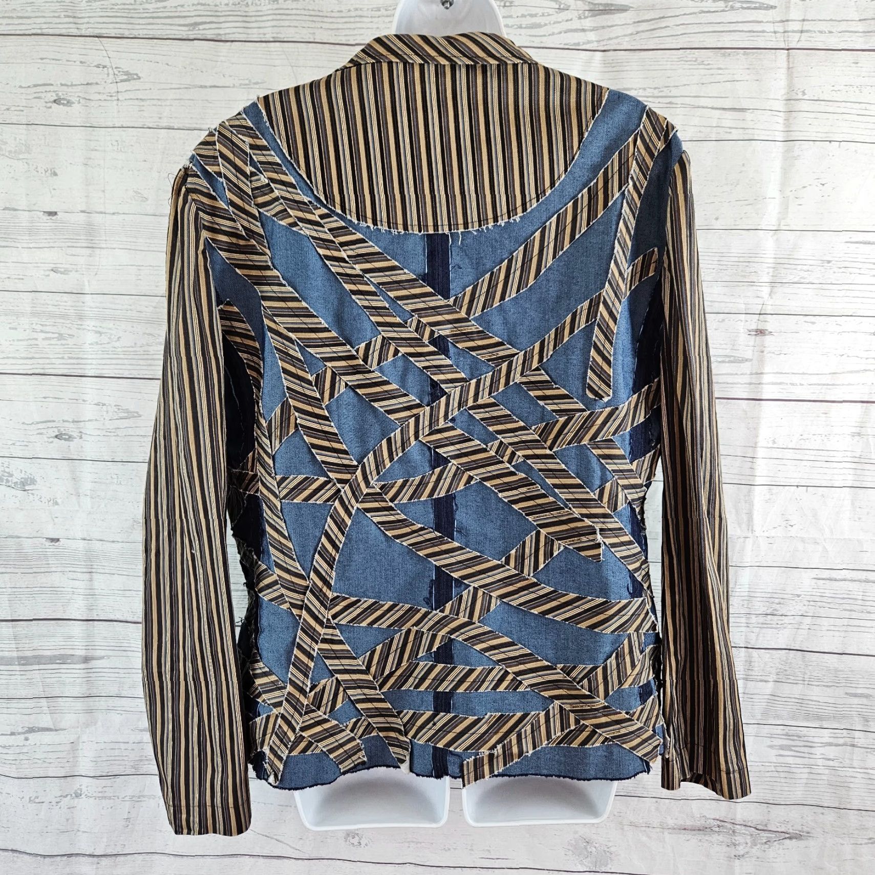 4SDESIGNS Sohung Designs Womens Jacket Sz Medium Blue Brown Stripe Button Front Size M / US 6-8 / IT 42-44 - 3 Thumbnail
