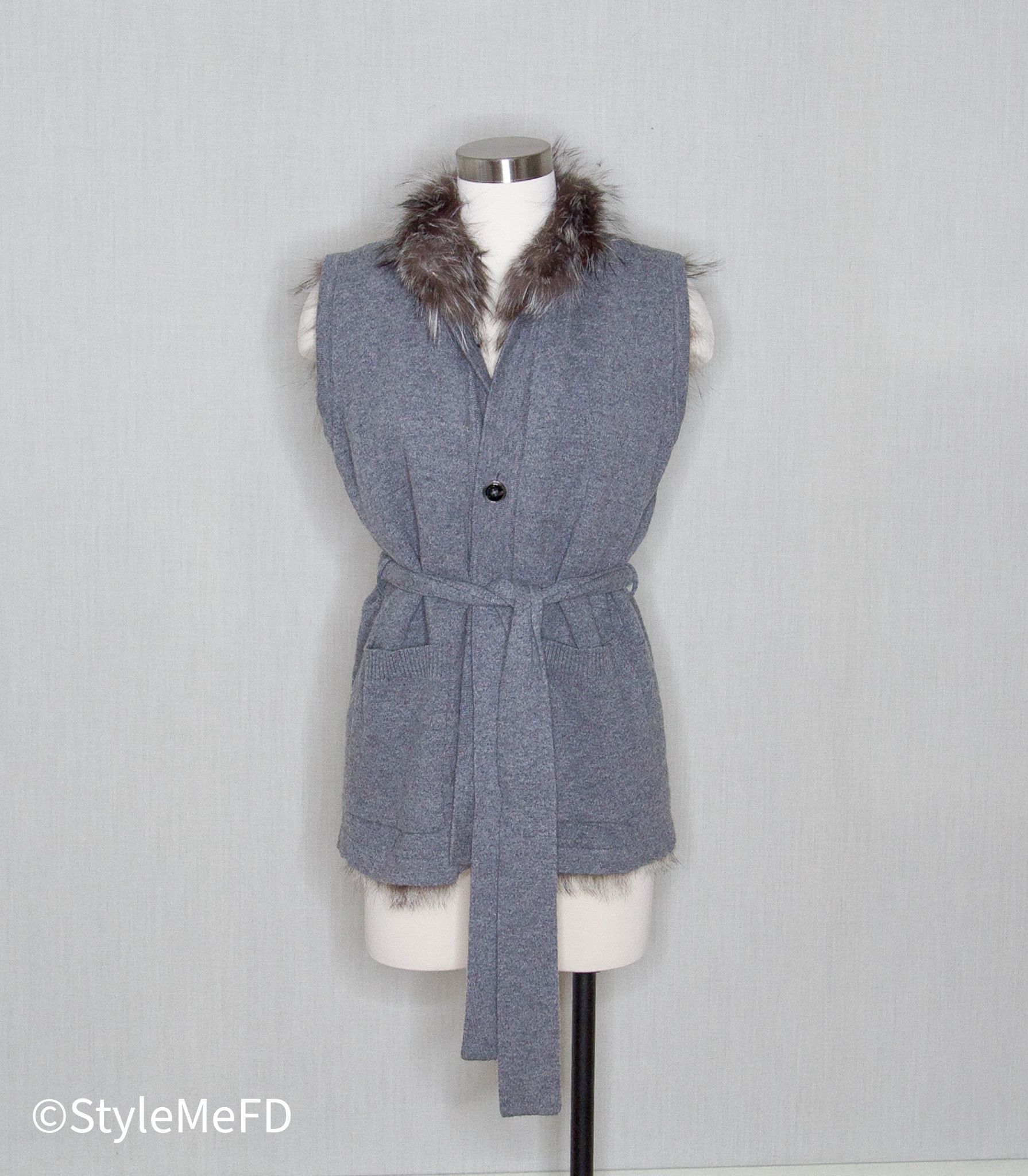 Vintage VINTAGE RENA LANGE Reversible Cashmere & Fur Vest Size L / US 10 / IT 46 - 2 Thumbnail