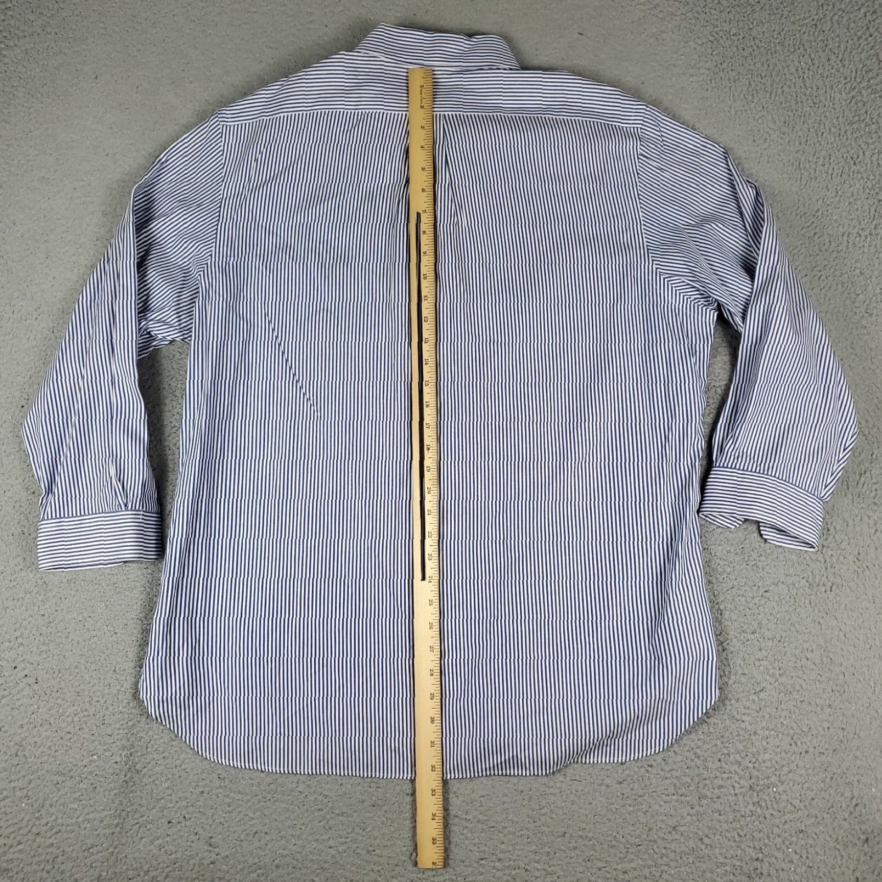 Ralph Lauren Ralph Lauren Shirt Mens Dress Button Up Long Sleeve 17.5 Blue Striped Non-Iron Pockets Coverall Classic Mens Size 46R - 4 Thumbnail