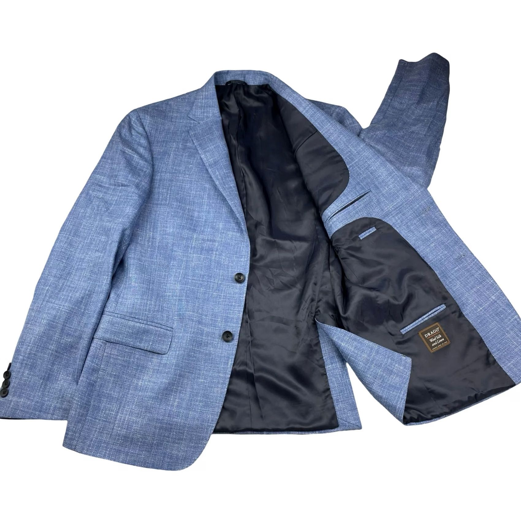 Bloomingdale's Bloomingdale's Blazer Blue 42L Drago Wool/Silk/Linen 2-Button Men's Size 42R - 3 Thumbnail