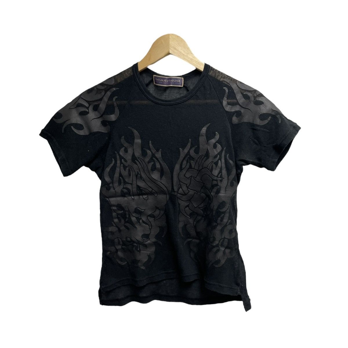 image of Beauty Beast Flames Sheer Shirt in Black, Men's (Size Small)