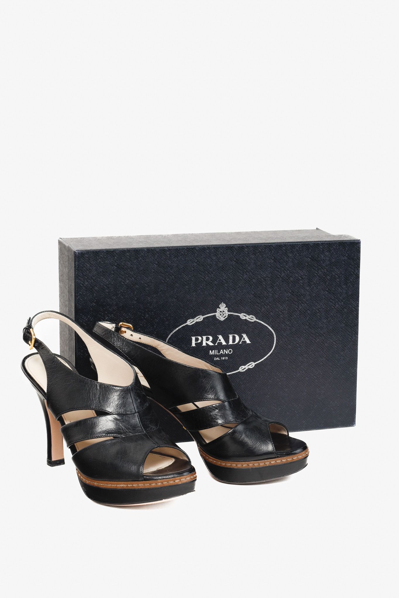 Prada Prada Black Leather Peep-Toe Heels Size US 5.5 / IT 35.5 - 11 Thumbnail