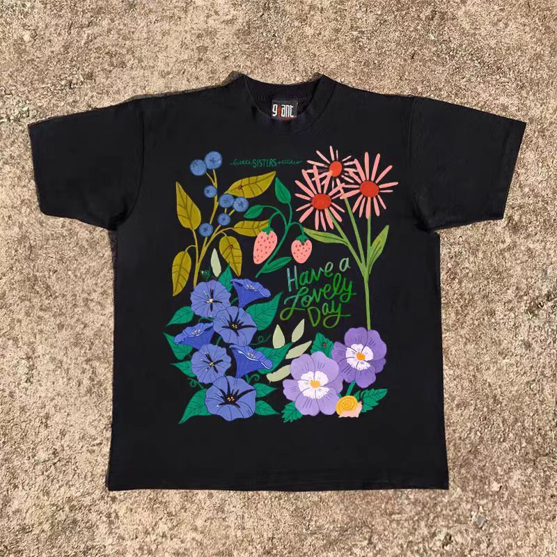 Japanese Brand × Vintage Black casual retro loose floral print t-shirt Size US M / EU 48-50 / 2 - 1 Thumbnail