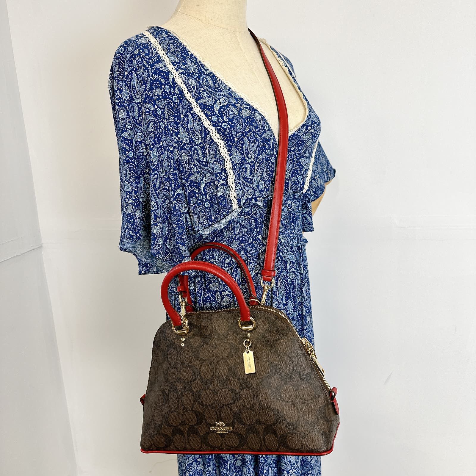 image of Coach 2558 Katy Satchel In Signature Canvas Brown 1941 Red, Women's