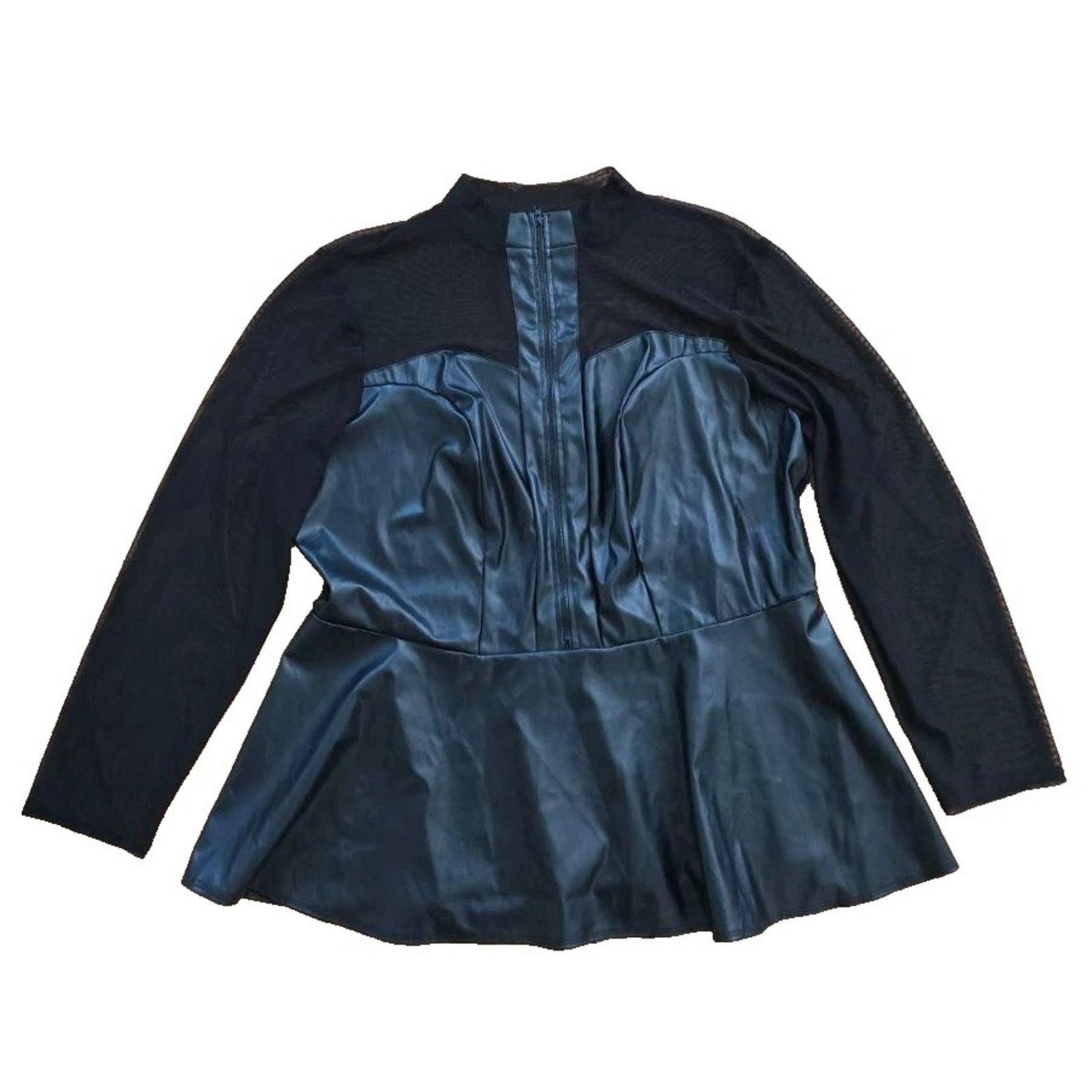 Achilles Ion Gabriel Ashley Stewart Faux Leather Top Long Sleeve Black 1X A001933 Size ONE SIZE - 1 Thumbnail