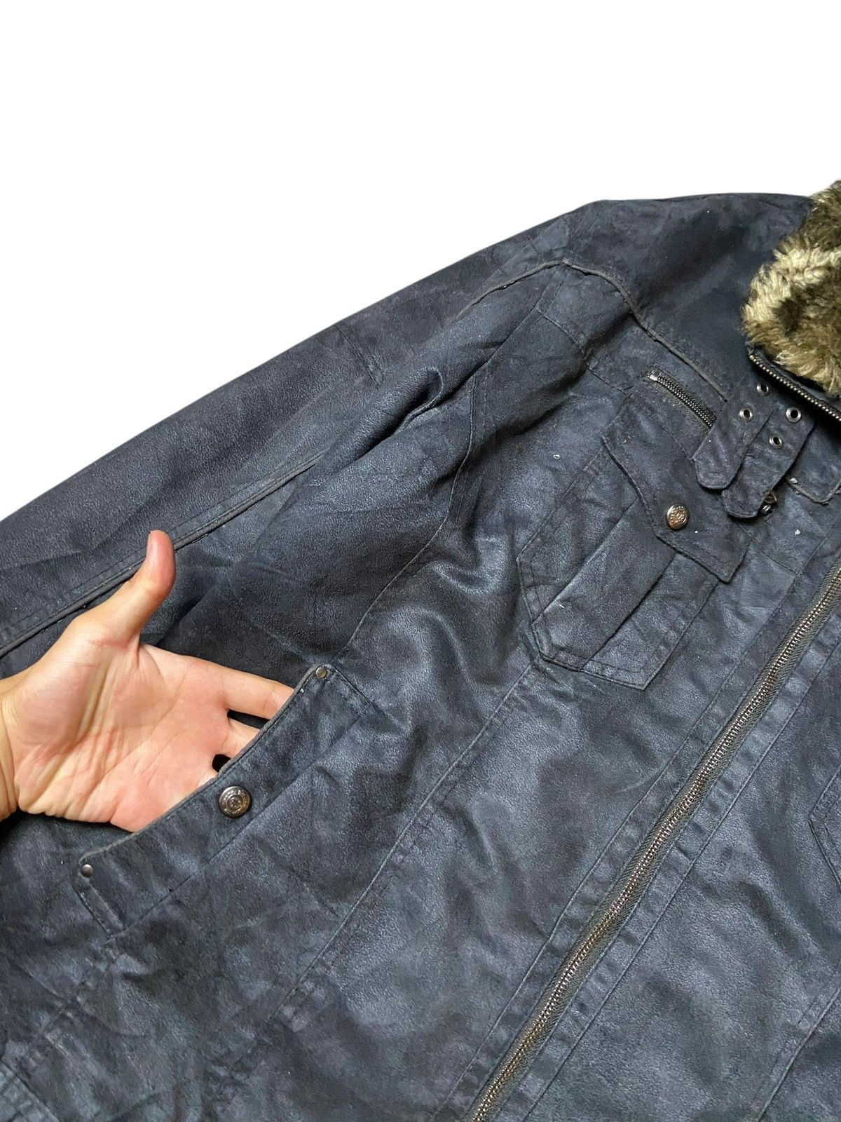 Vintage Diagonal Arrow Leather Suede Fur Collared Jacket (121) Size US L / EU 52-54 / 3 - 5 Thumbnail