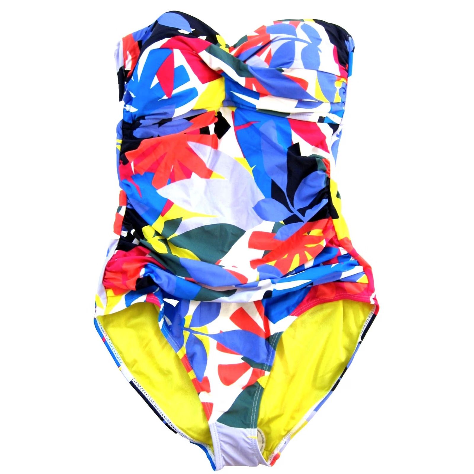 Vintage Anne Cole One Piece Strapless Ruched Swimsuit 10 Purple Pink Orange Tropical Floral NWT Womens Size ONE SIZE - 2 Thumbnail