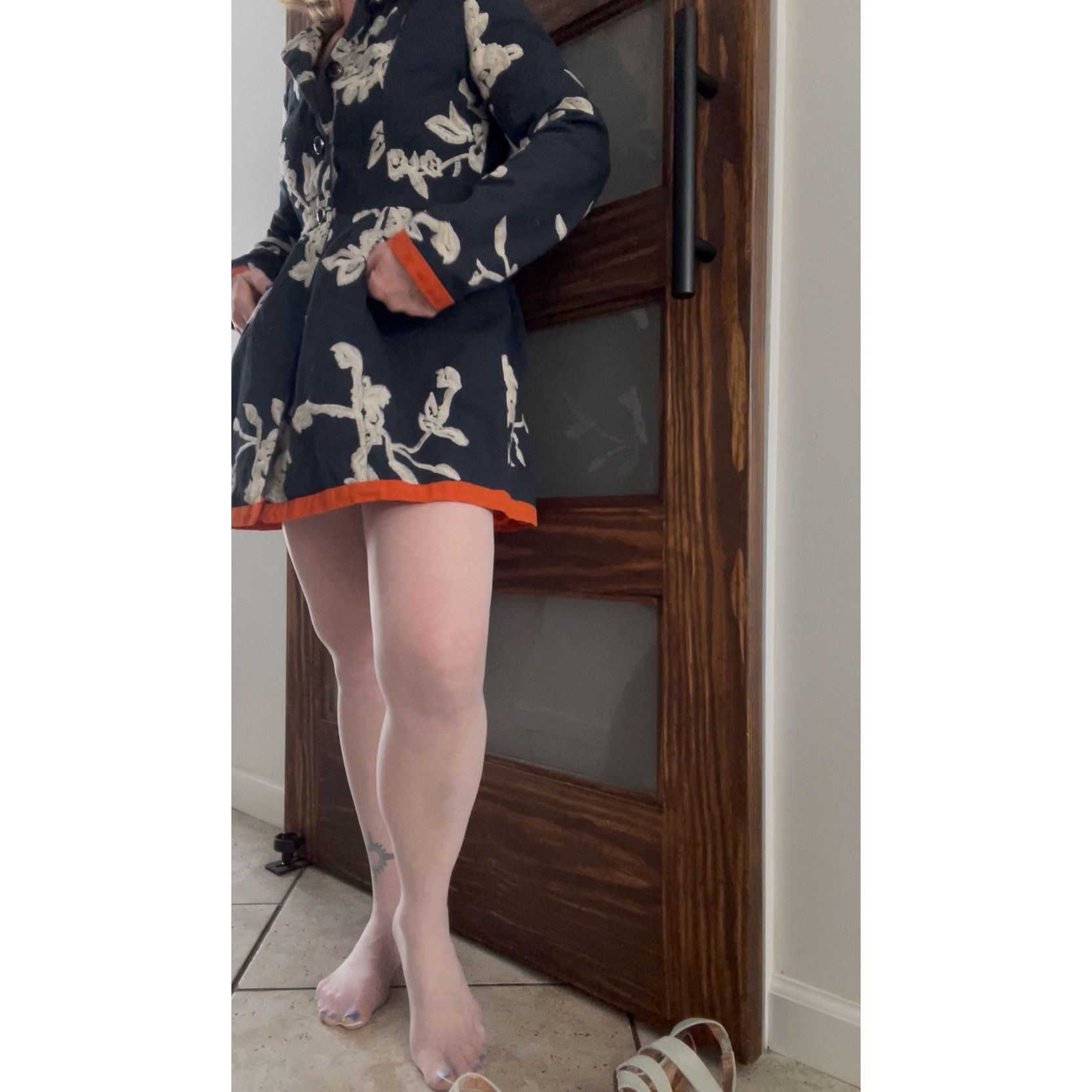 Other Freeway Floral Embroidered Baby Doll Jacket, Navy With Orang Size S / US 4 / IT 40 - 14 Thumbnail