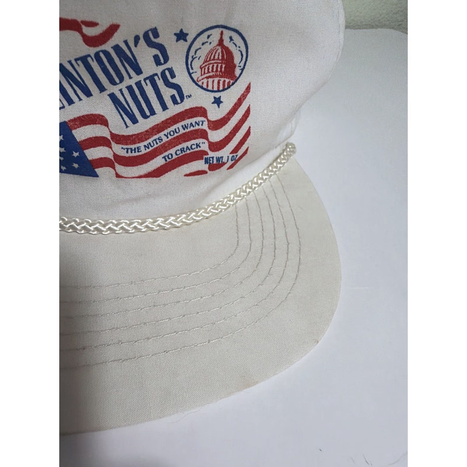Vintage VINTAGE Clinton’s Nuts Strapback Hat White Adjustable Baseball Cap Men One Size 90s Politics Size ONE SIZE - 4 Thumbnail