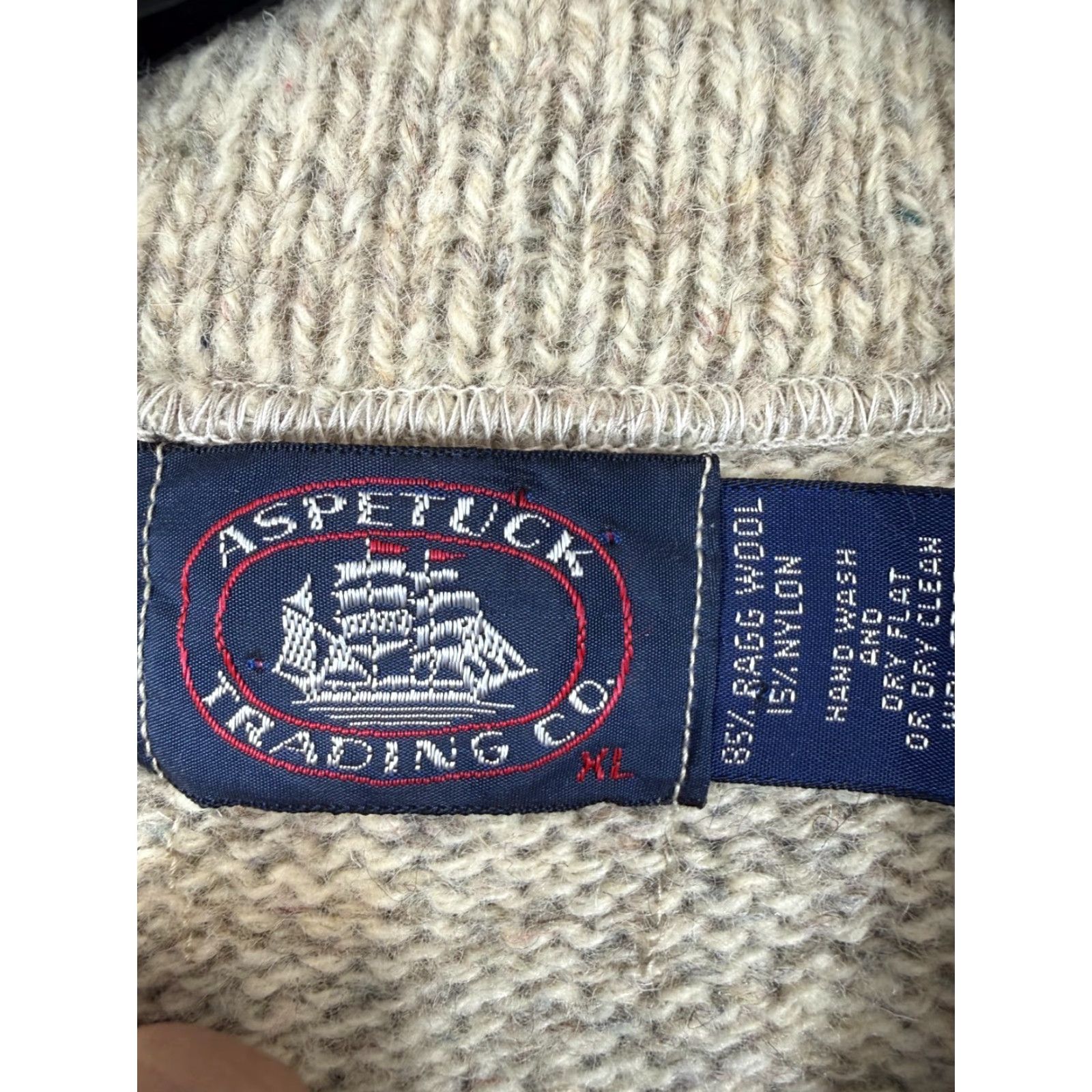 CO VINTAGE Aspetuck Trading Co Wool Sweater Mens Large Beige Pullover Henley Long Sleeve Size US L / EU 52-54 / 3 - 6 Thumbnail