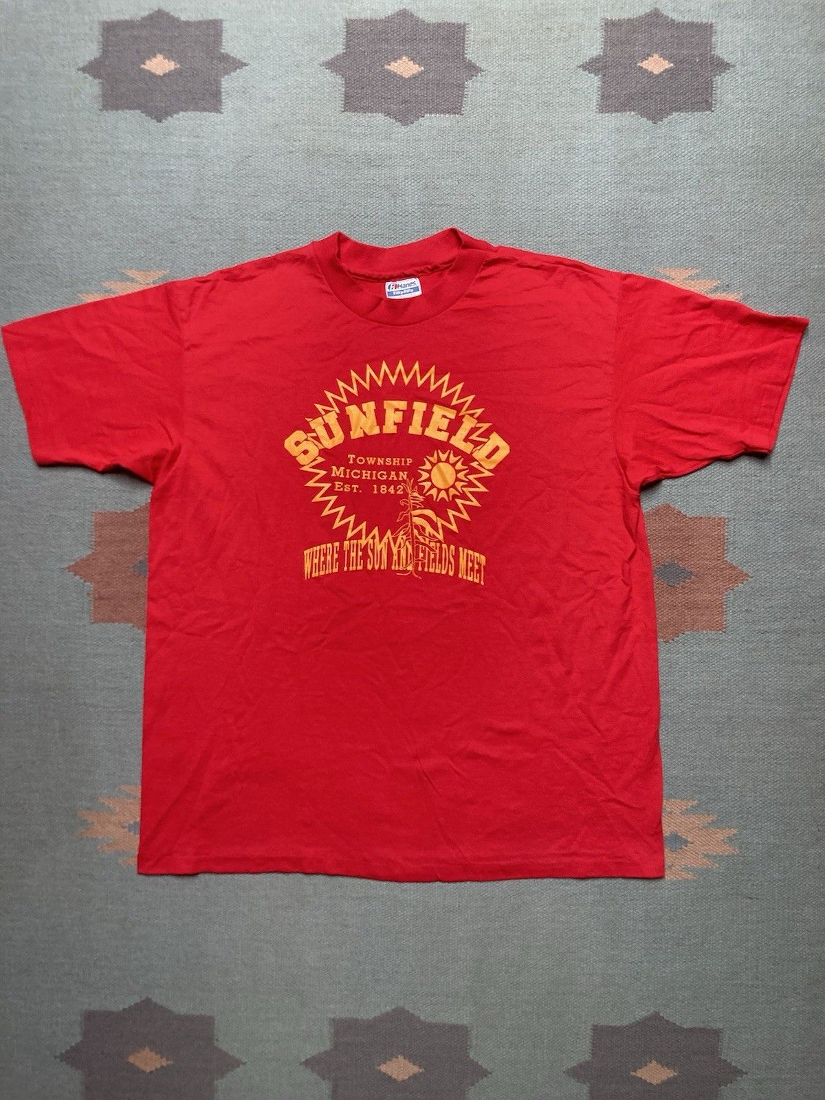 Hanes × Vintage Vtg graphic t shirt sunfield township Michigan corn farm XL Size US XL / EU 56 / 4 - 1 Thumbnail