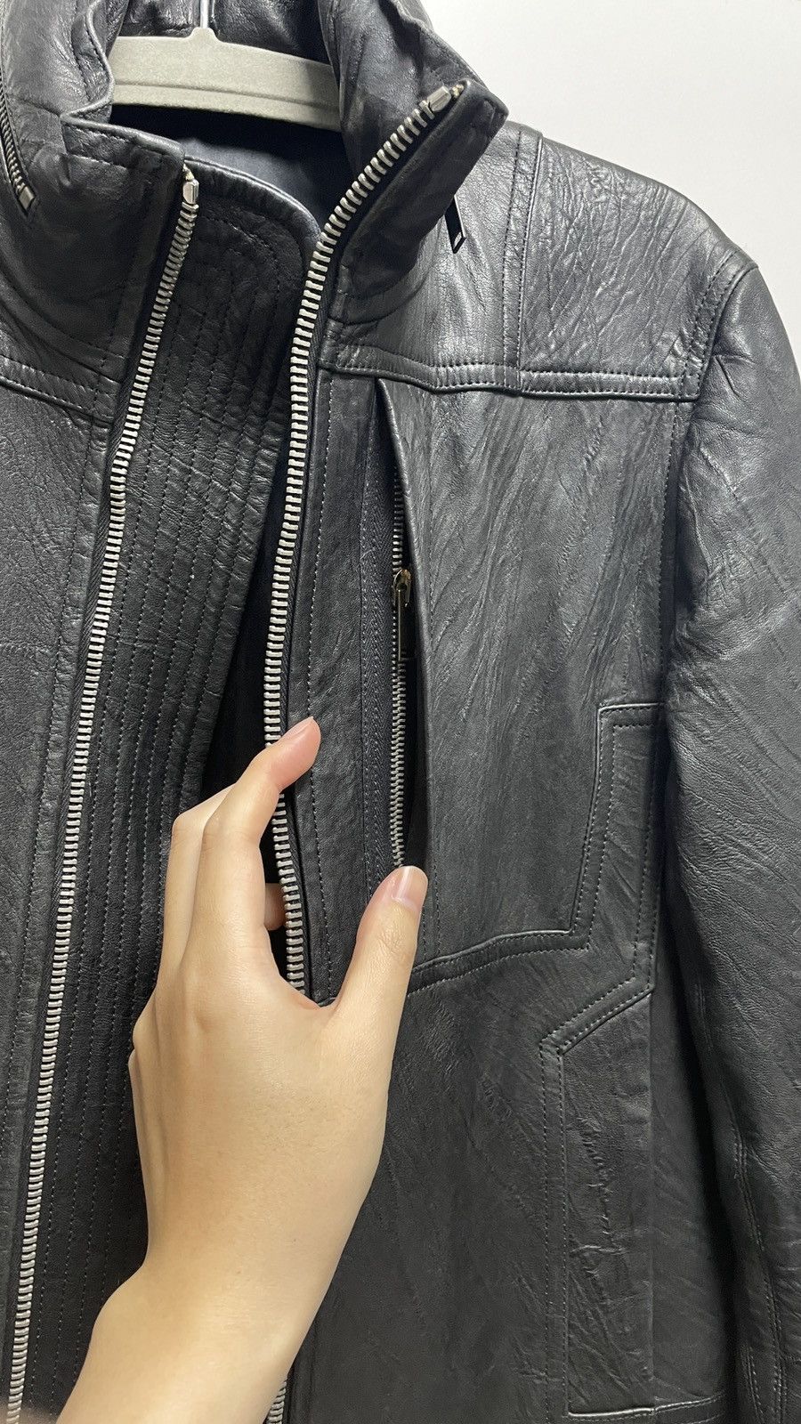 Rick Owens 13f/w Limited leather jacket *mint Hidden hood on neck Size US L / EU 52-54 / 3 - 8 Thumbnail