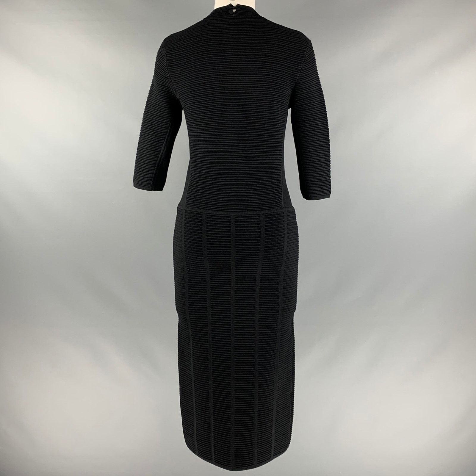 Emporio Armani EMPORIO ARMANI Black Ribbed 3/4 Sleeves Mid-Calf Dress Size M / US 6-8 / IT 42-44 - 4 Thumbnail