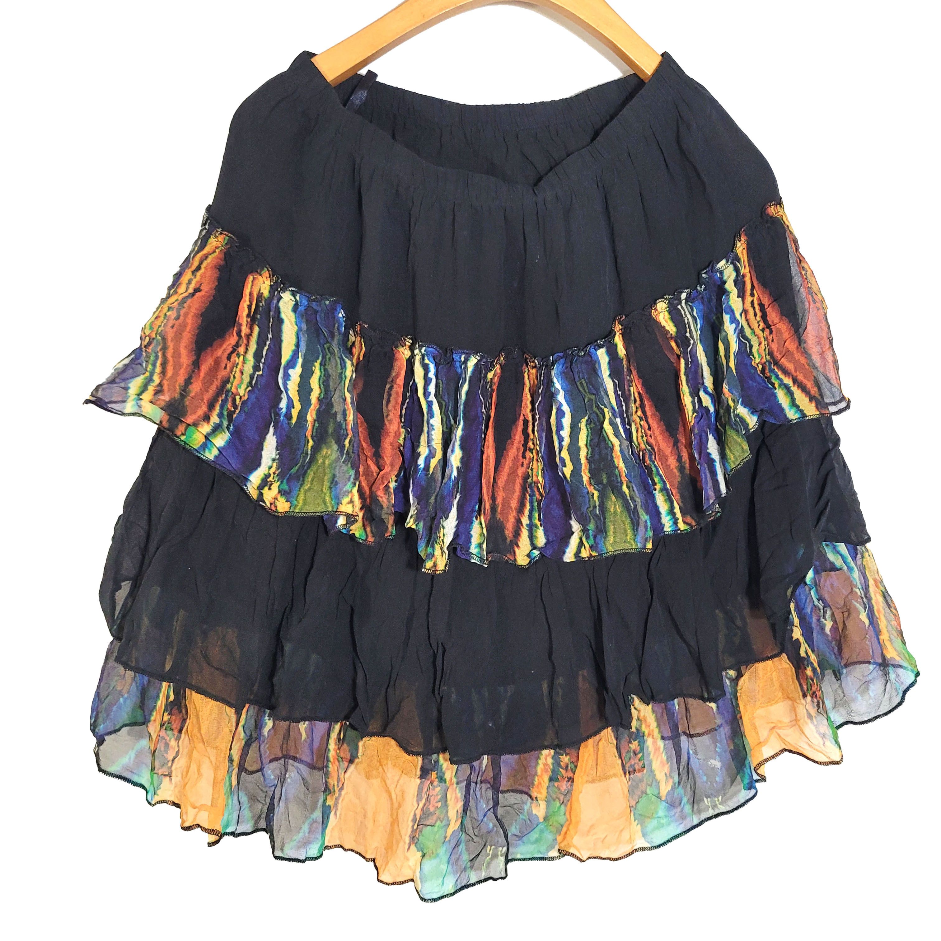 Other Women's 100% Silk A-Line Layered Skirt Elastic Waist SBK158 Size 27" / US 4 / IT 40 - 2 Thumbnail
