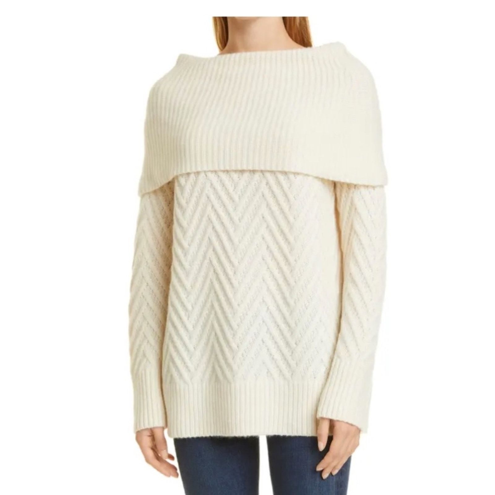 Nordstrom Chevron Pattern Cashmere Cowl Neck Sweater NORDSTROM Size S / US 4 / IT 40 - 1 Thumbnail