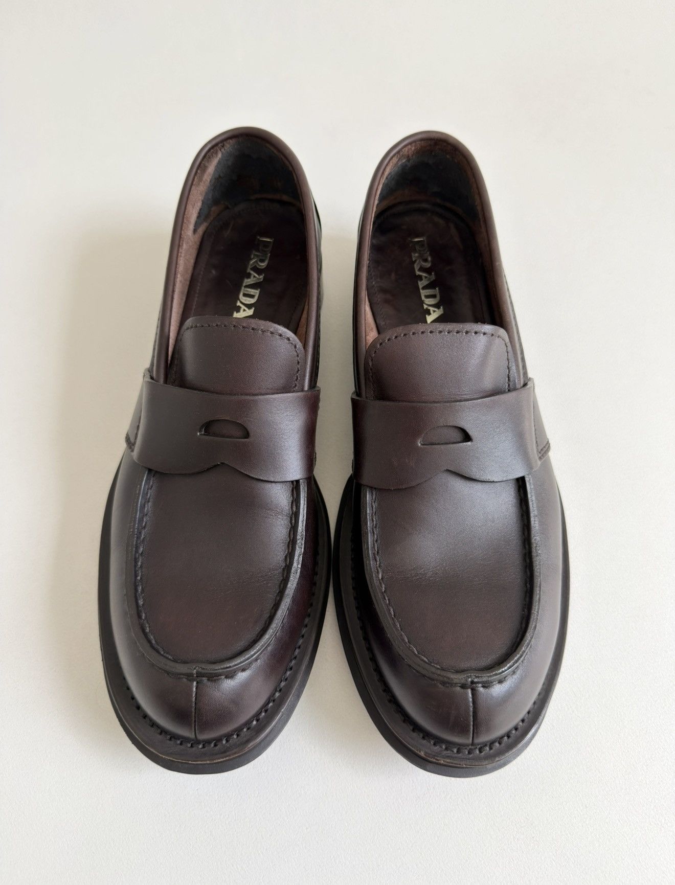 Prada Dark Brown Leather Chunky Loafers Size US 11 / EU 44 - 1 Thumbnail