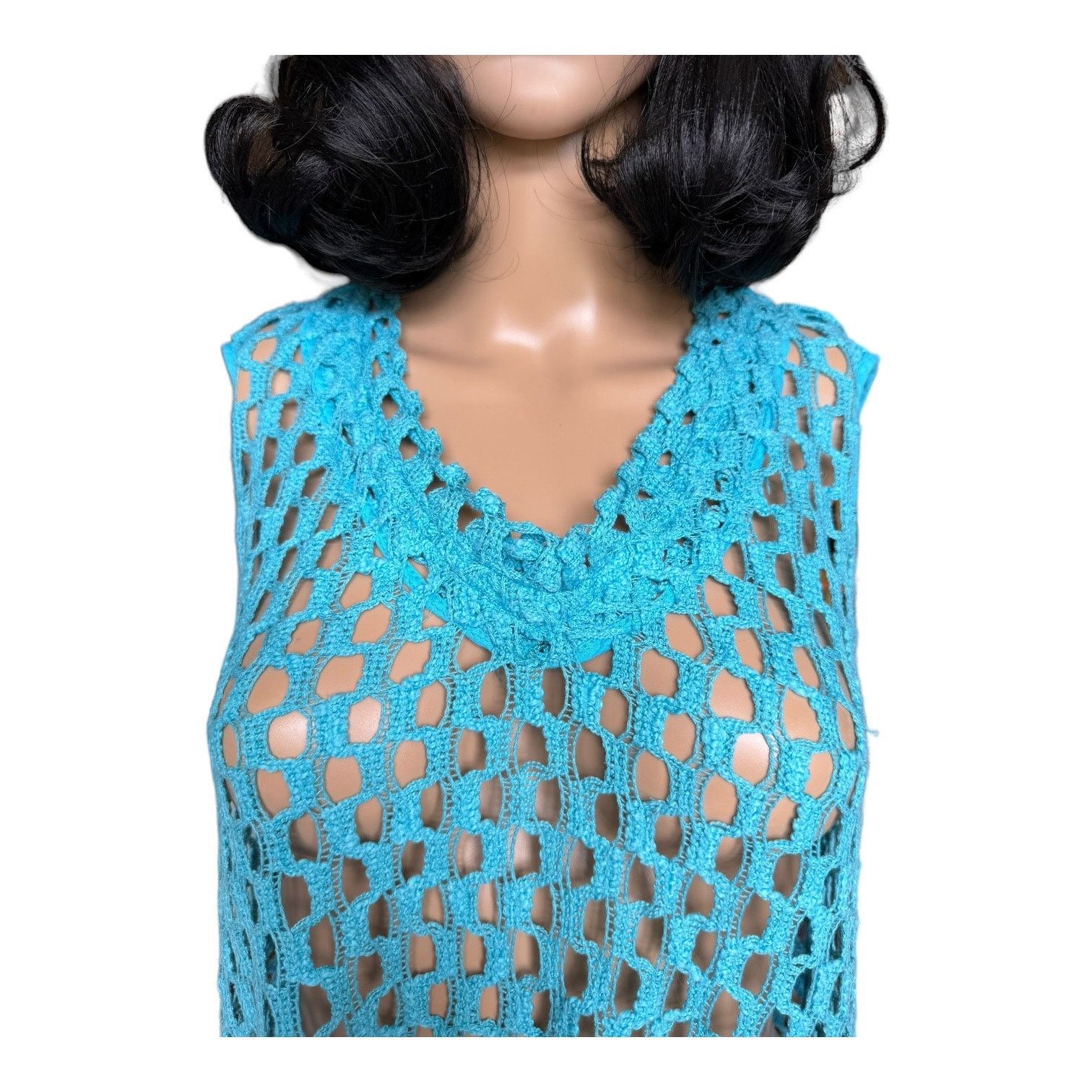 Other Kaktus Tunic Open Weave Crochet Lagenlook Boho blue large Size L / US 10 / IT 46 - 2 Thumbnail