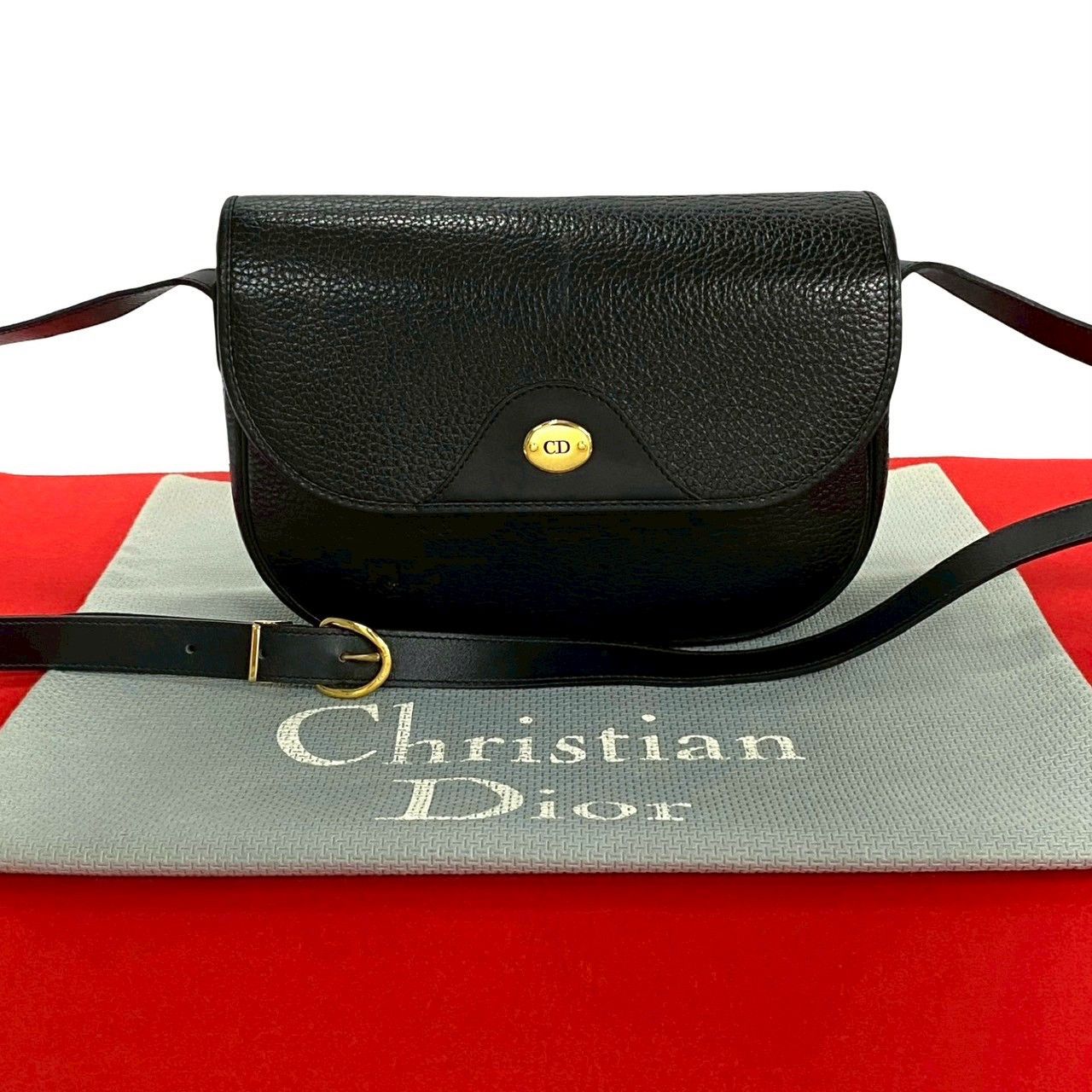 Dior Christian Dior Cd Logo Leather Shoulder Bag Leather Shoulder Bag in Black, Women's