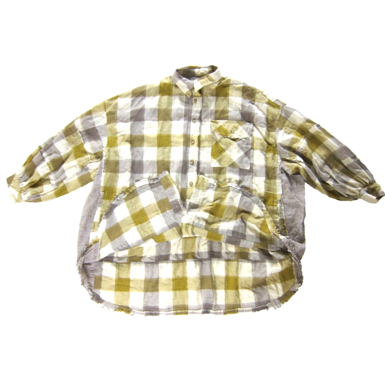 Vintage Easel Blouse Shirt 3/4 Sleeve Collar Oversize Yellow Plaid Cotton S Women Size S / US 4 / IT 40 - 4 Thumbnail