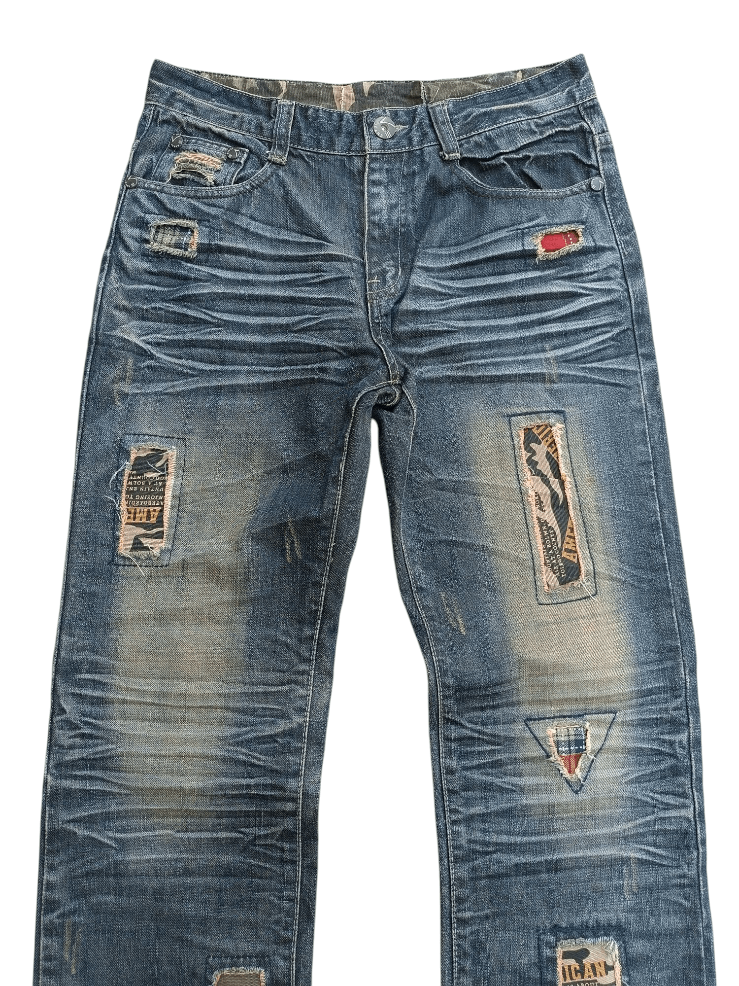 Japanese Brand × Think Skateboards Japanese Brand Distressed Patch Whiskers Faded Denim E263 Size US 30 / EU 46 - 13 Thumbnail