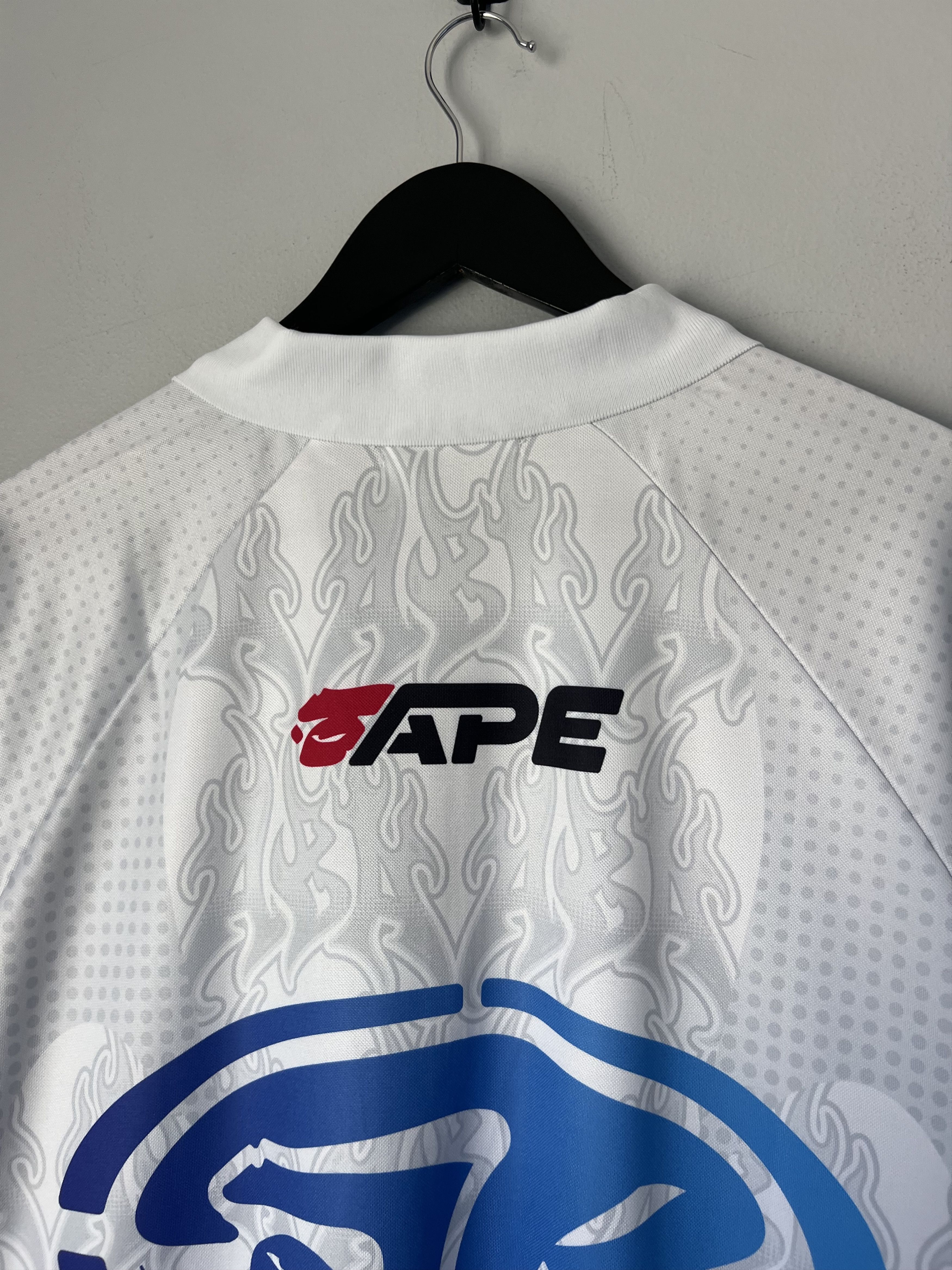 Bape Bape Flame Pattern Overall Half Zip Polo Jersey in White Size US L / EU 52-54 / 3 - 5 Thumbnail