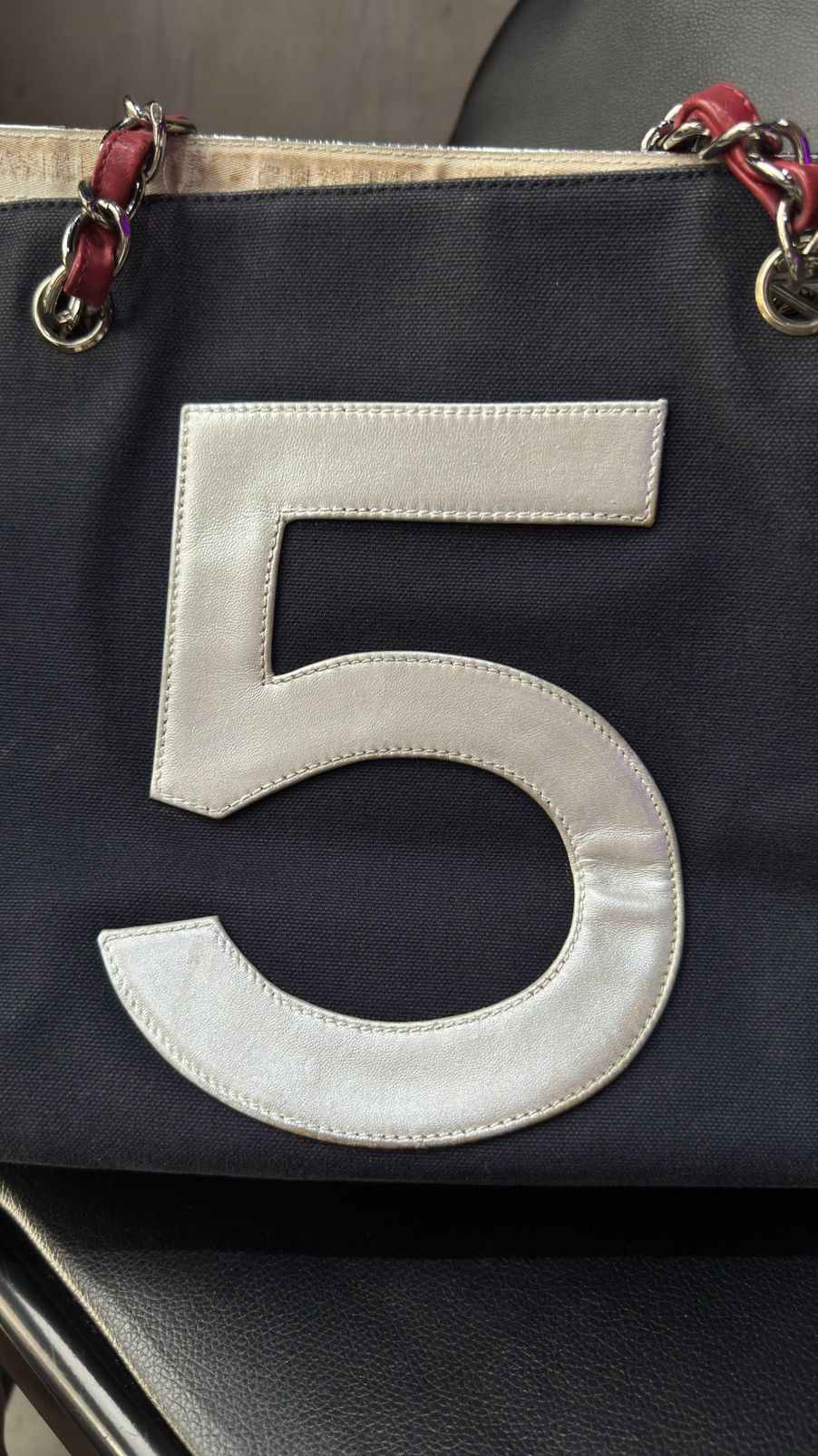 Chanel Chanel Tote “5” in Navy Blue Canvas And Quilted Silver Size ONE SIZE - 8 Thumbnail
