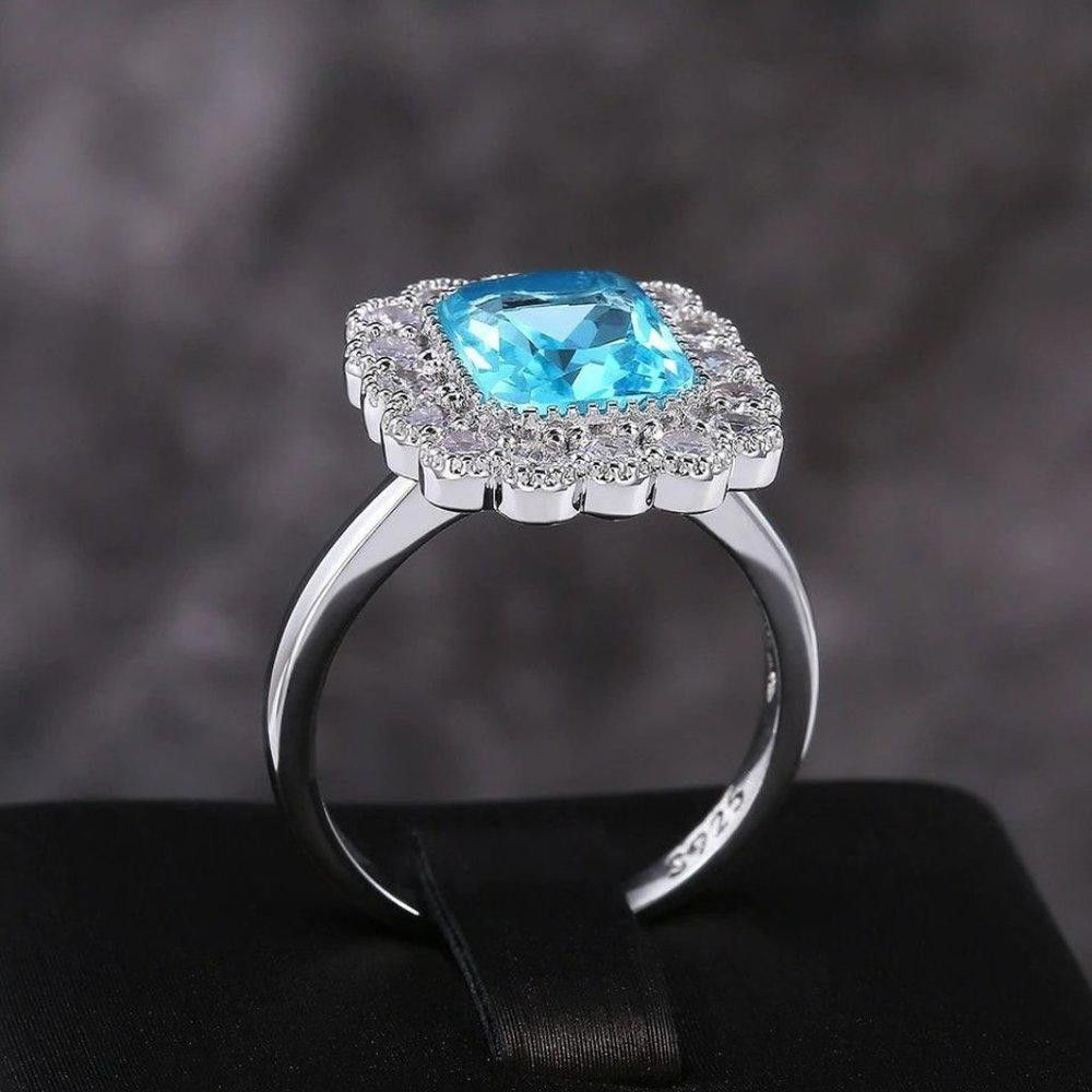 Designer Blue Inlaid Aquamarine Rhinestone Silver Ring - Size 5 Size ONE SIZE - 3 Thumbnail