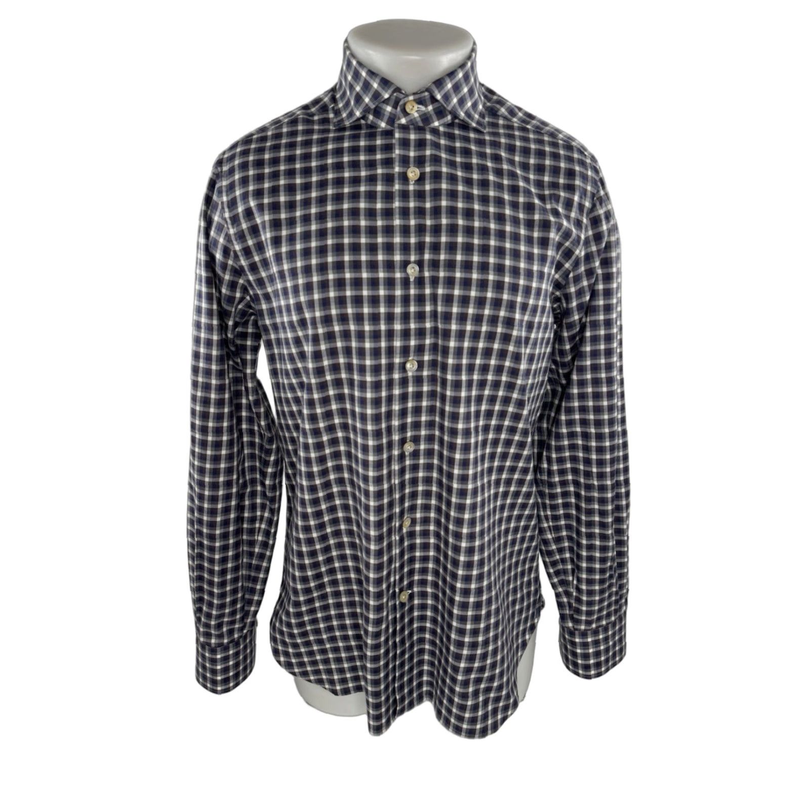 Kiton KITON Plaid Check Mens M Shirt EXCELLENT Button-Up Long Sleeve M Gray / Blue / Brown / White Mens Size US M / EU 48-50 / 2 - 1 Thumbnail