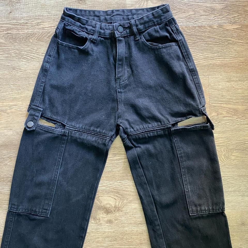Other Black Cargo Jeans with Deep Pockets + Side Slits Size 25" / US 0 / IT 36 - 6 Thumbnail