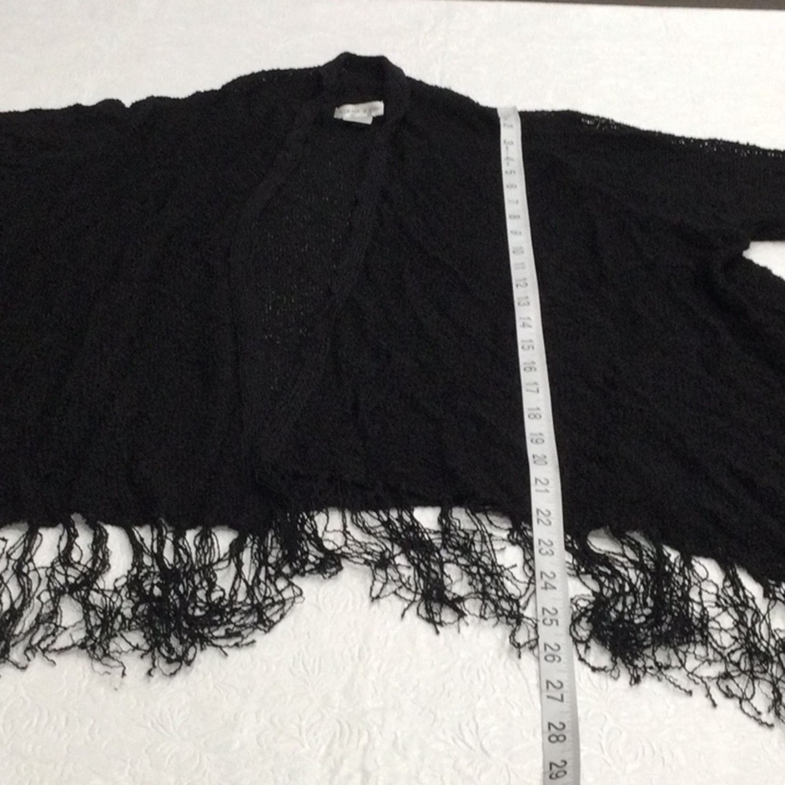 Chicos Chico's Black Fringe L/S 100% Rayon Open Cardigan M/L Size L / US 10 / IT 46 - 14 Thumbnail