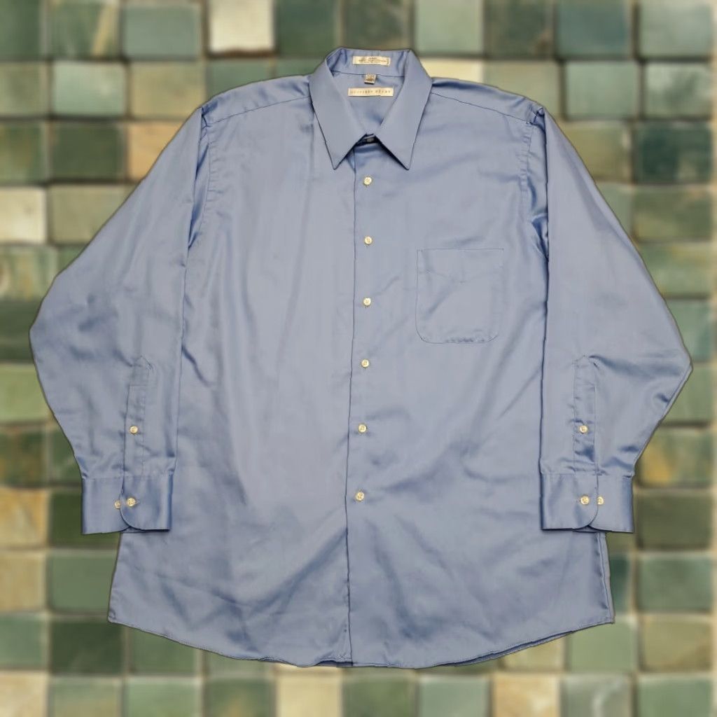 Geoffrey Beene VINTAGE Geoffrey Beene Shirt Men XL 17 Blue Sateen Button Long Sleeve Dress Casual Egypt Size US XL / EU 56 / 4 - 1 Thumbnail