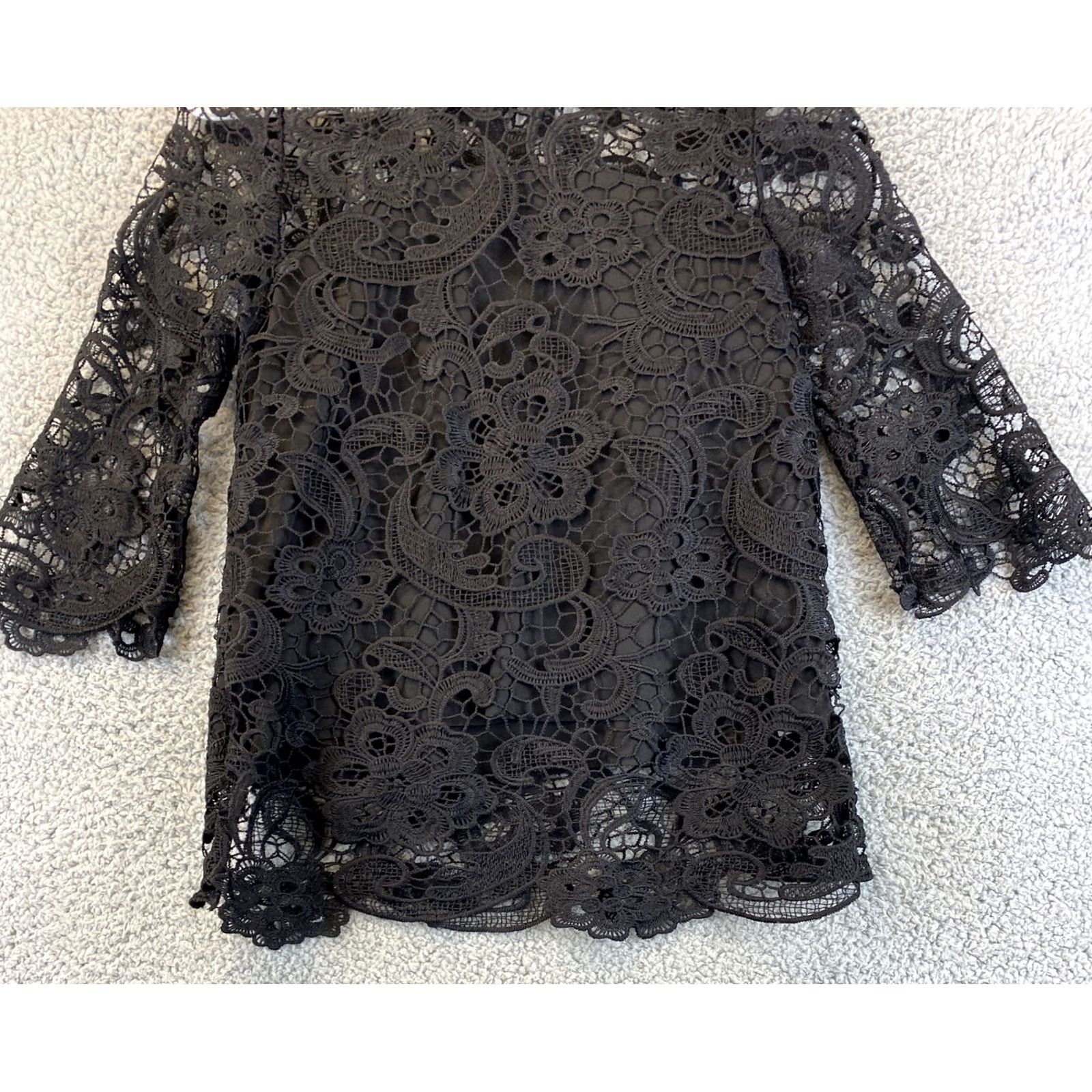 Zara Zara Blouse Shirt Womens S Black Lace Short Sleeve V-Neck Breathable Casual Bohemian Festival Spring Summer Regular Kirk Size S / US 4 / IT 40 - 2 Thumbnail