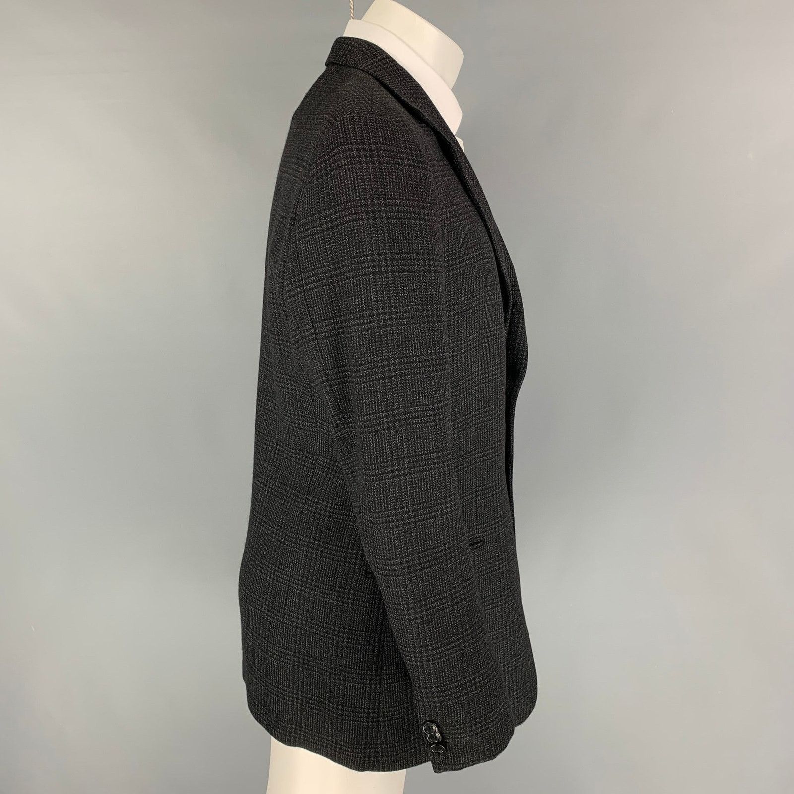 Armani Collezioni Size 40 Black Charcoal Plaid Wool Sport Coat Size 40R - 2 Thumbnail