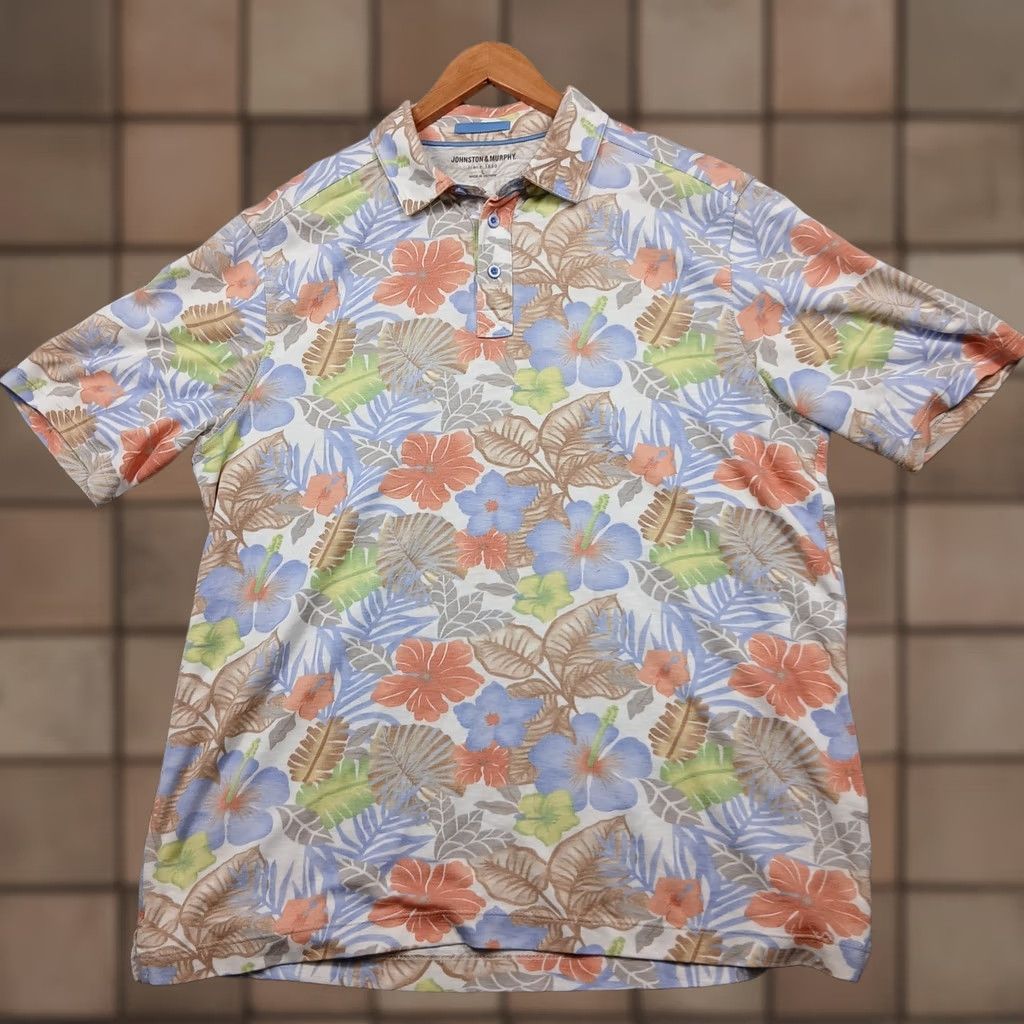 Johnston & Murphy Johnston & Murphy Men's Polo Shirt L Floral Hawaiian Print Short Sleeve Casual Wear Resort Wear Summer Collared Breathable Multicolor Mens Size US L / EU 52-54 / 3 - 1 Thumbnail